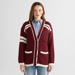 GANT Kadın Bordo Oversize Fit V Yaka Logolu Hırka