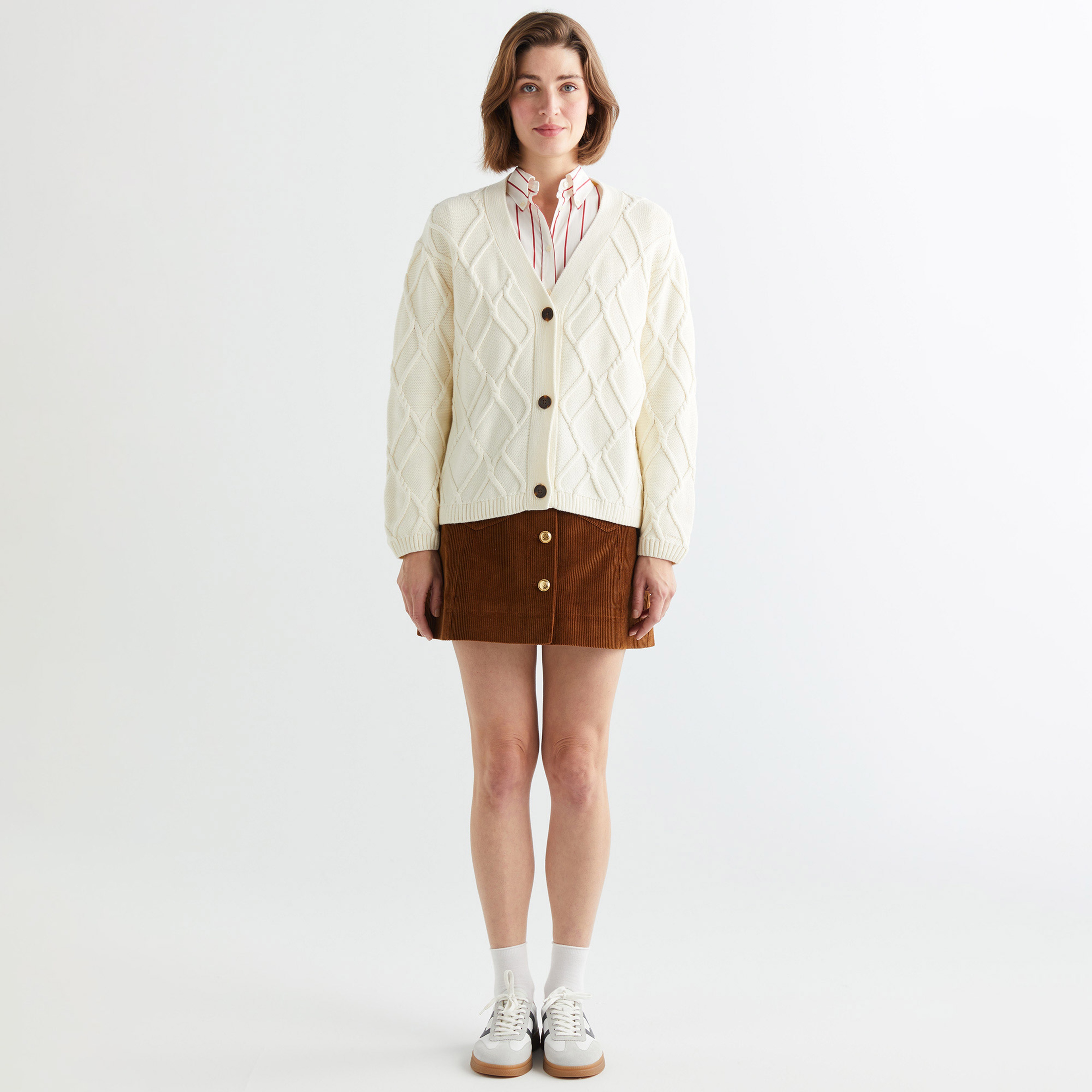 GANT Kadın Krem Relaxed Fit V Yaka Hırka