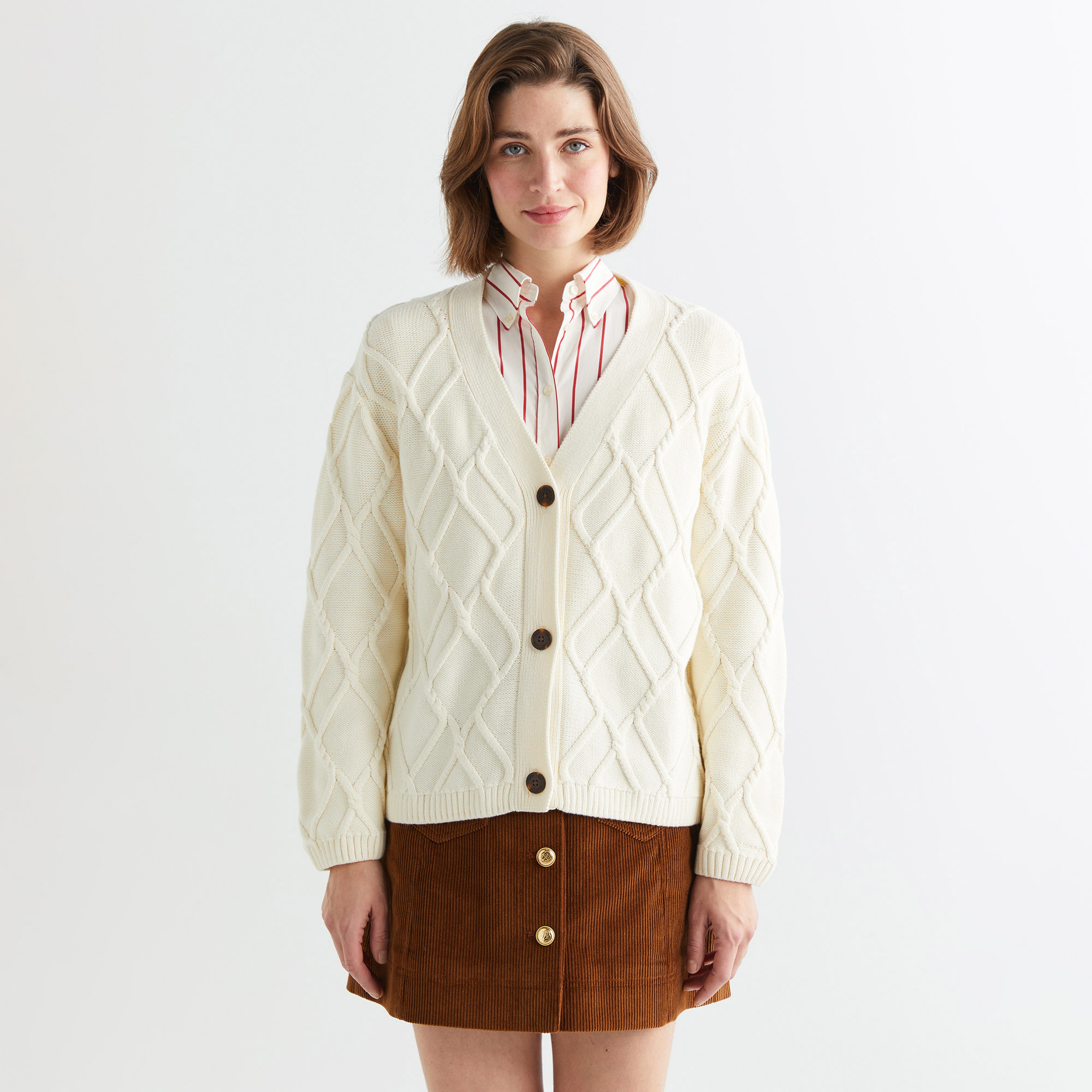 GANT Kadın Krem Relaxed Fit V Yaka Hırka