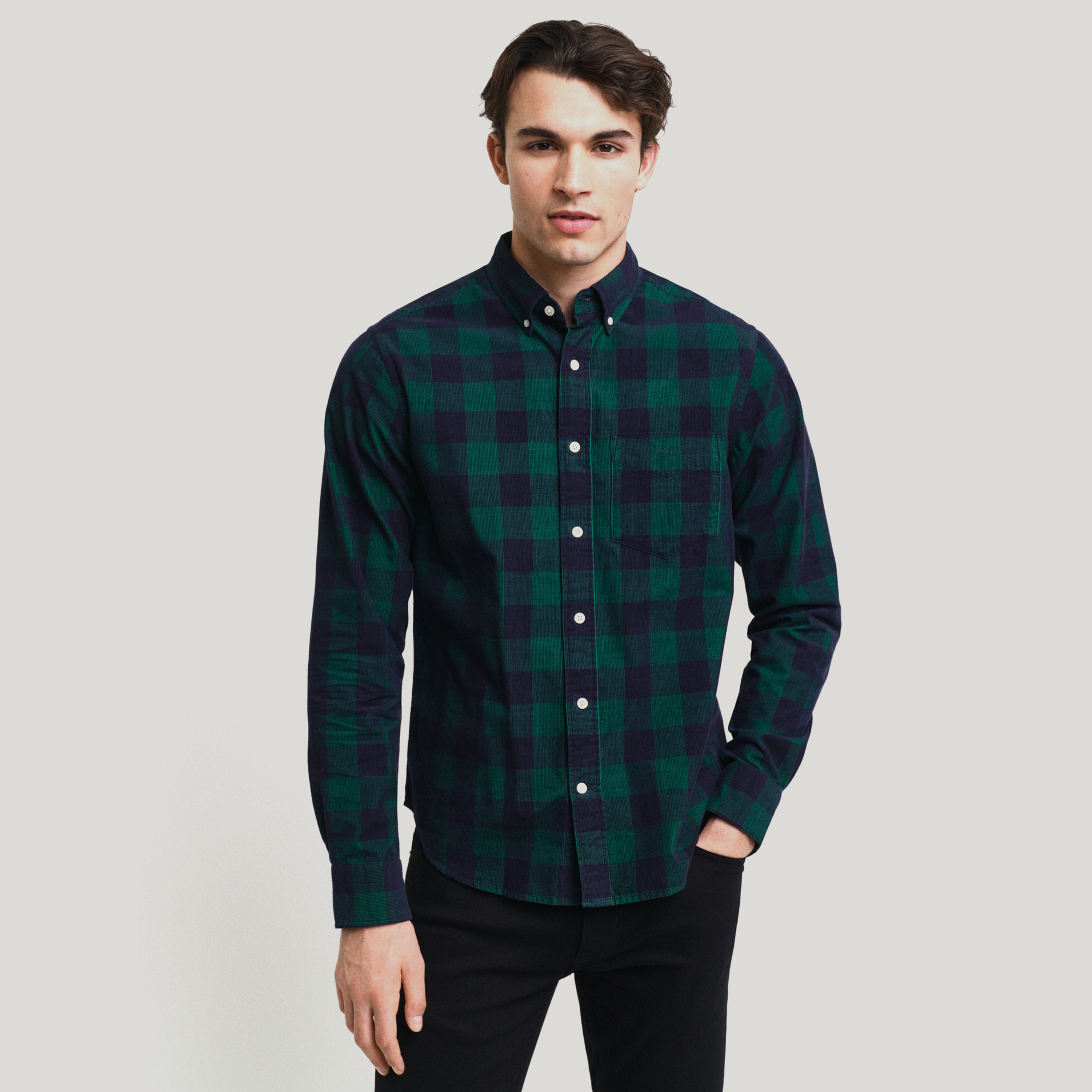 GANT Erkek Yeşil Regular Fit Düğmeli Yaka Kareli Gömlek