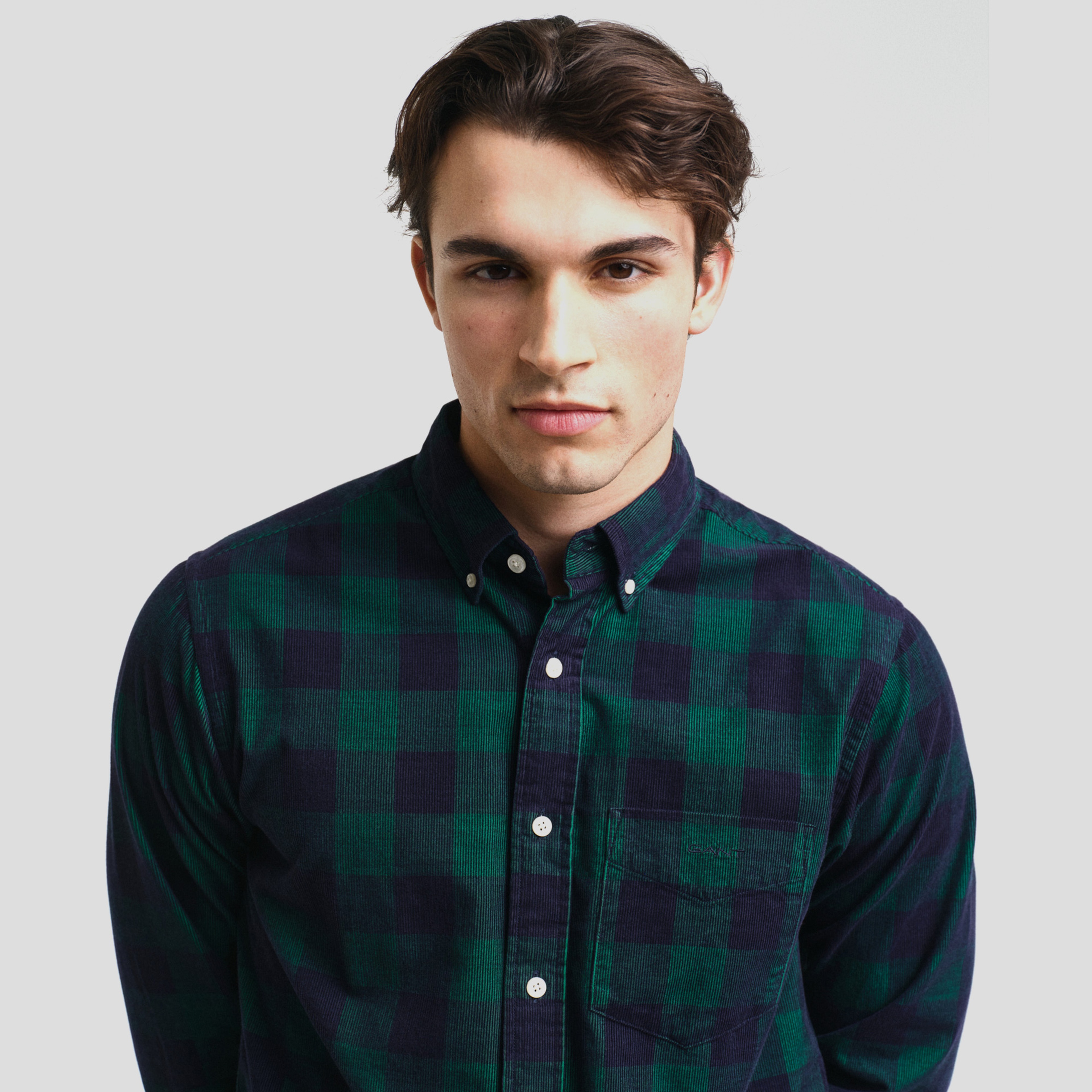 GANT Erkek Yeşil Regular Fit Düğmeli Yaka Kareli Gömlek