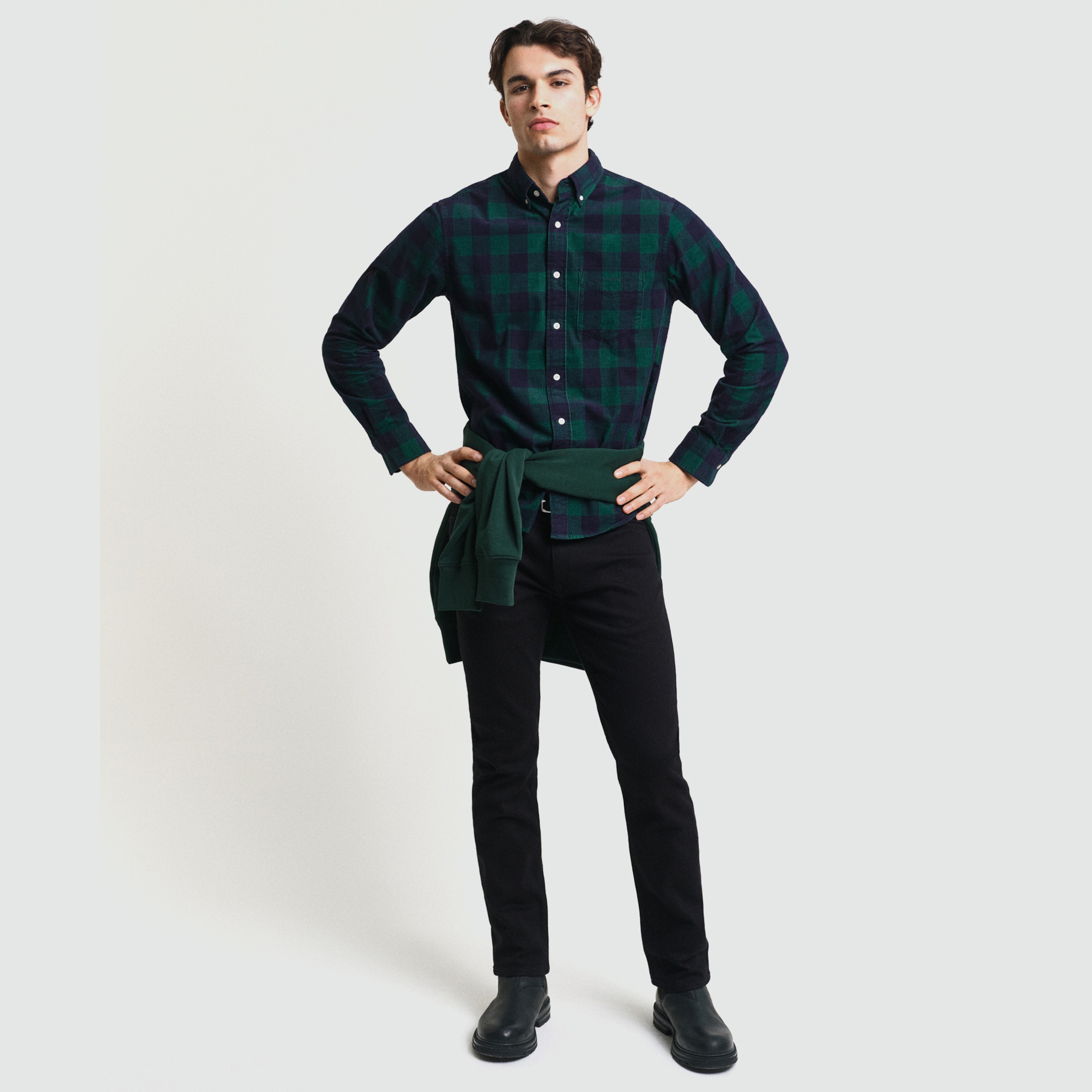 GANT Erkek Yeşil Regular Fit Düğmeli Yaka Kareli Gömlek