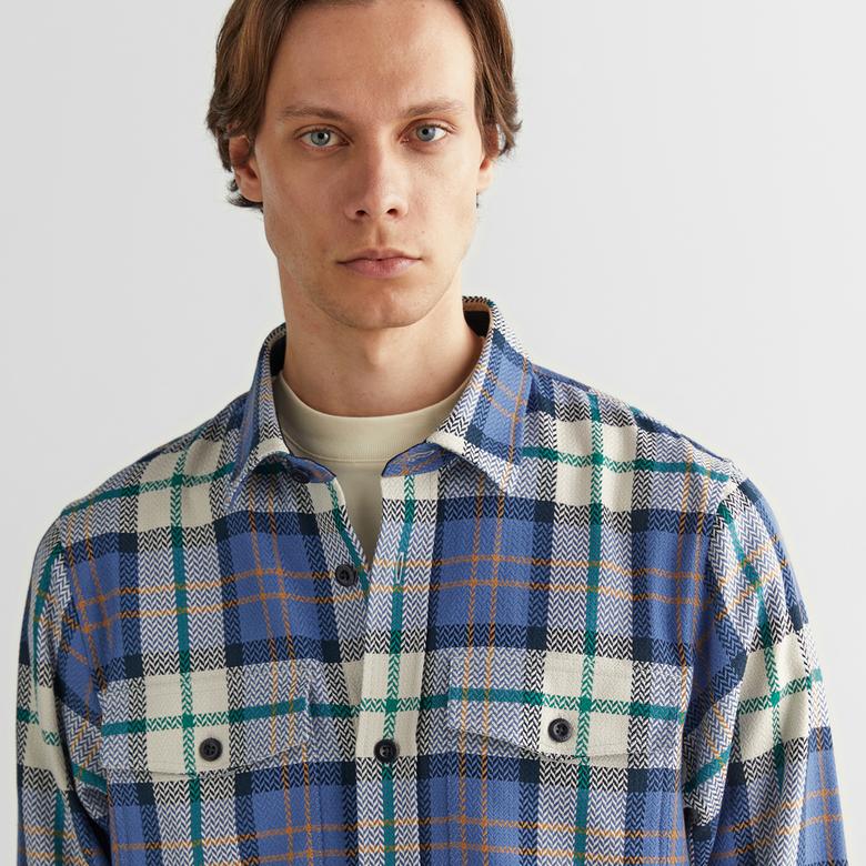 GANT Erkek Mavi Regular Fit Kareli Gömlek