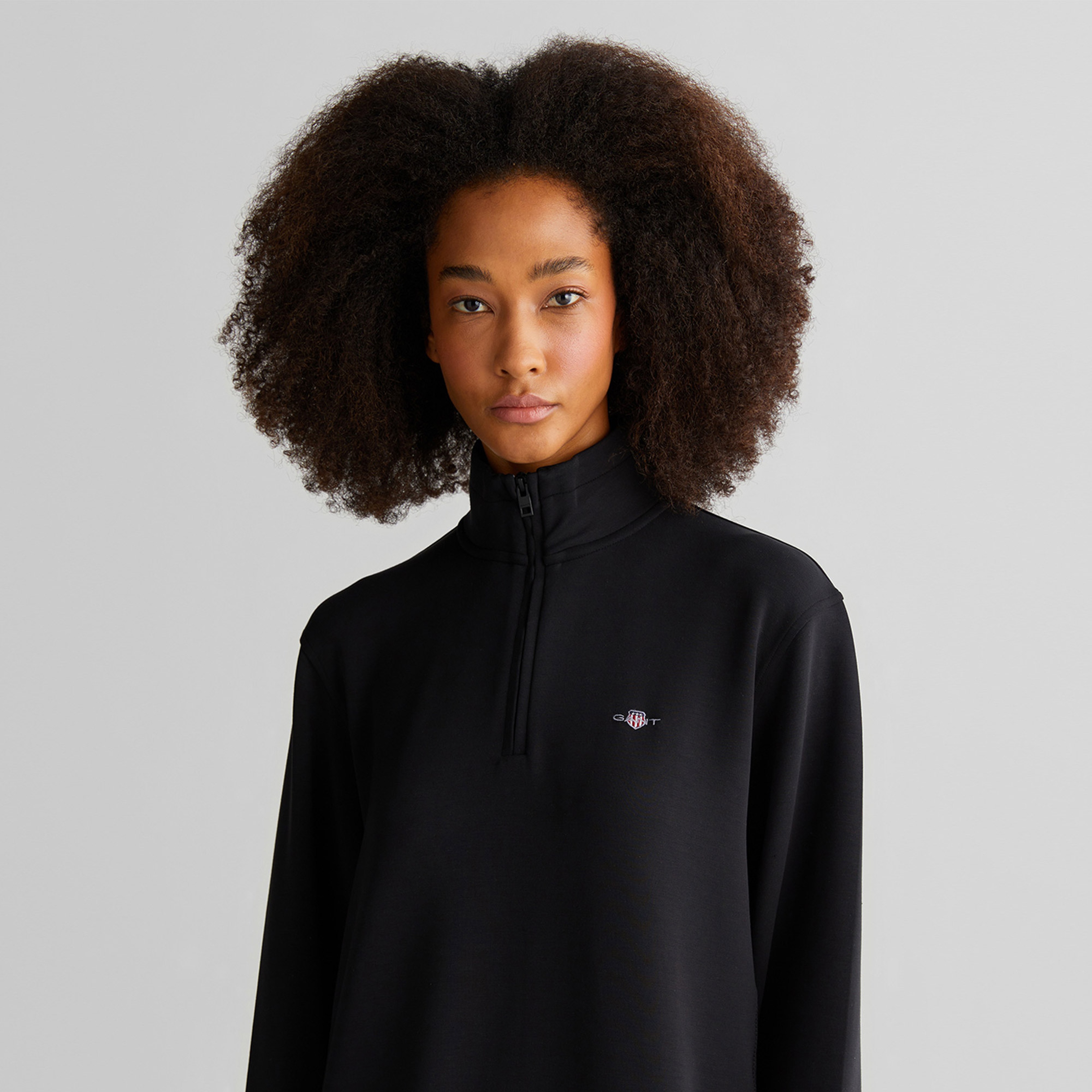 GANT Kadın Siyah Regular Fit Yarım Fermuarlı Elbise