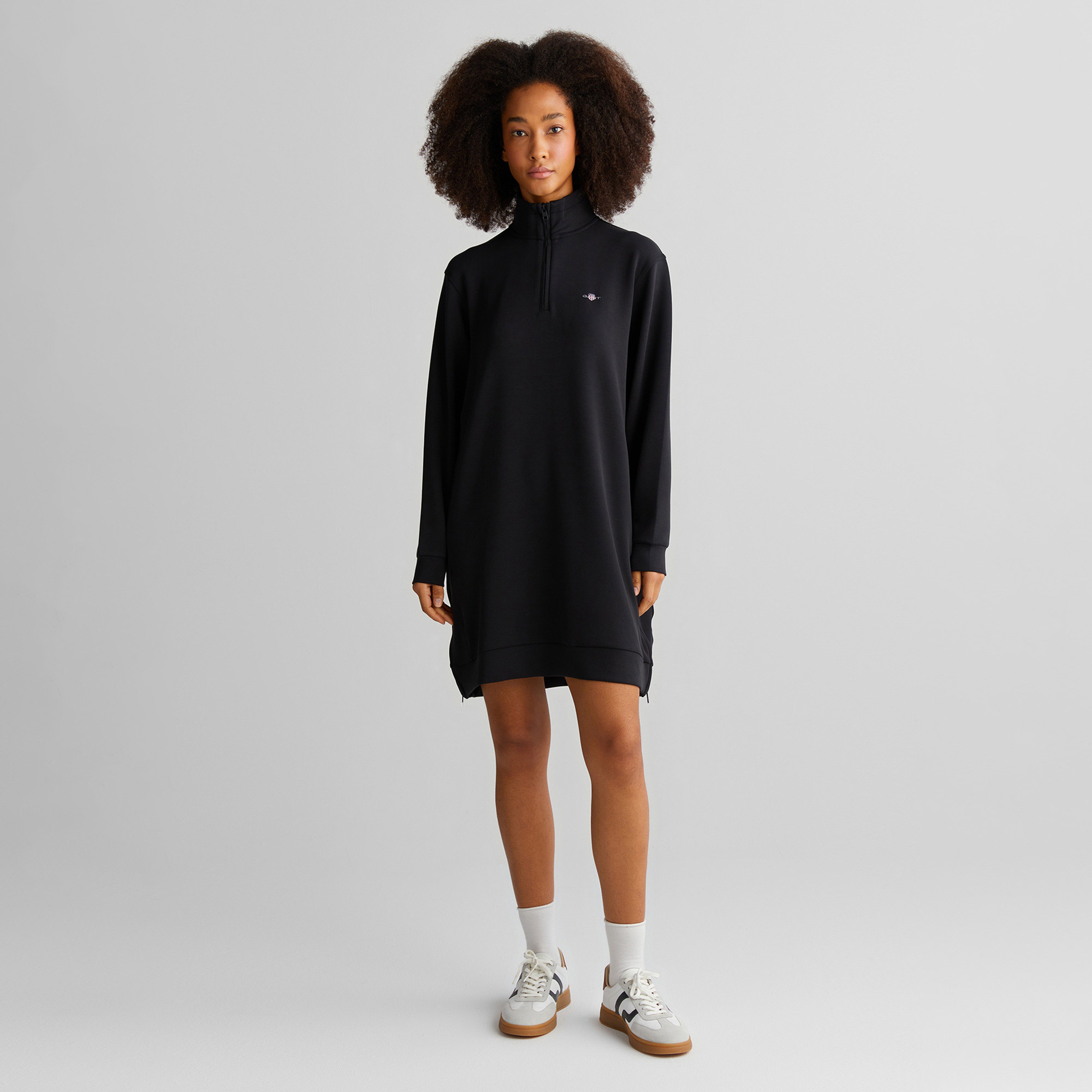 GANT Kadın Siyah Regular Fit Yarım Fermuarlı Elbise