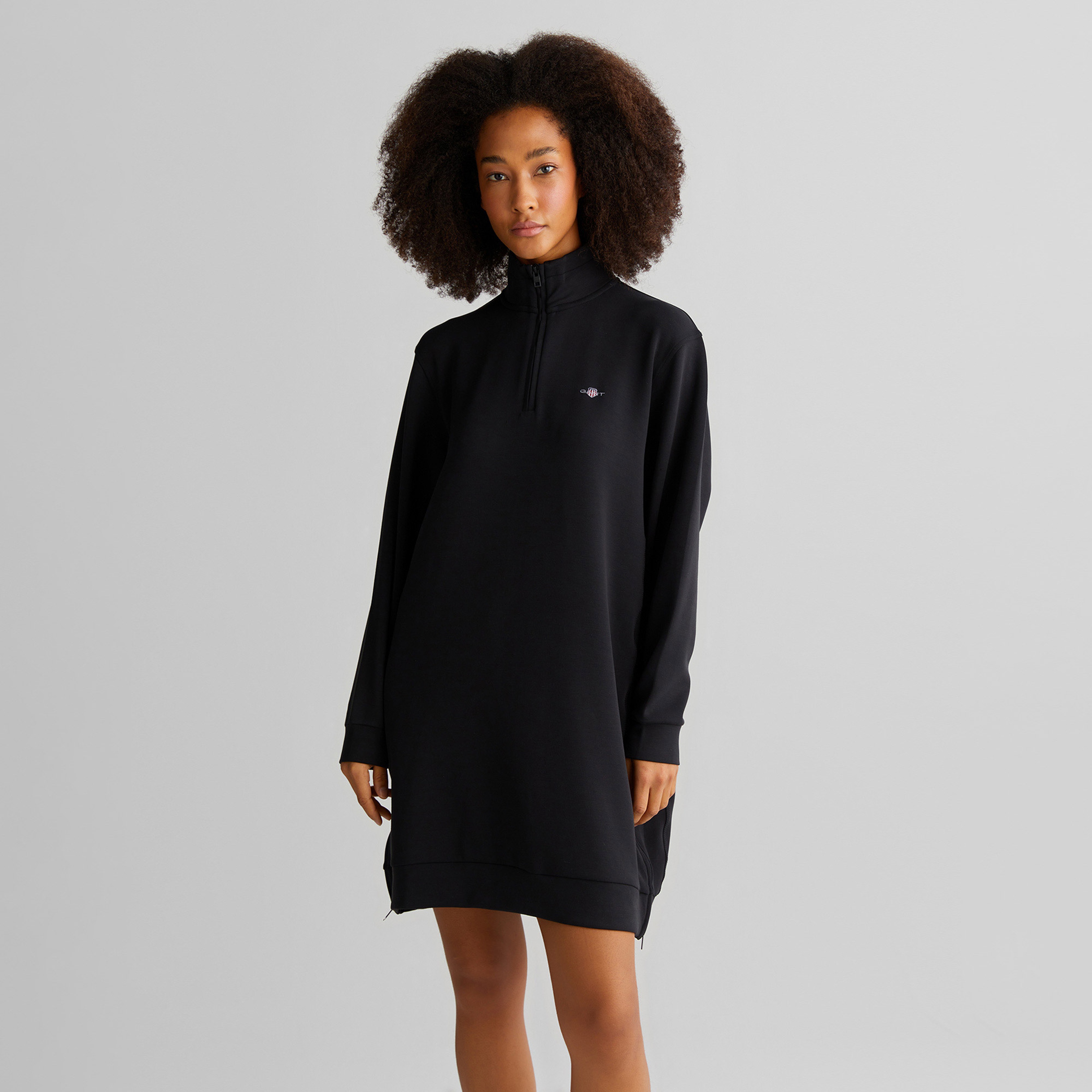 GANT Kadın Siyah Regular Fit Yarım Fermuarlı Elbise