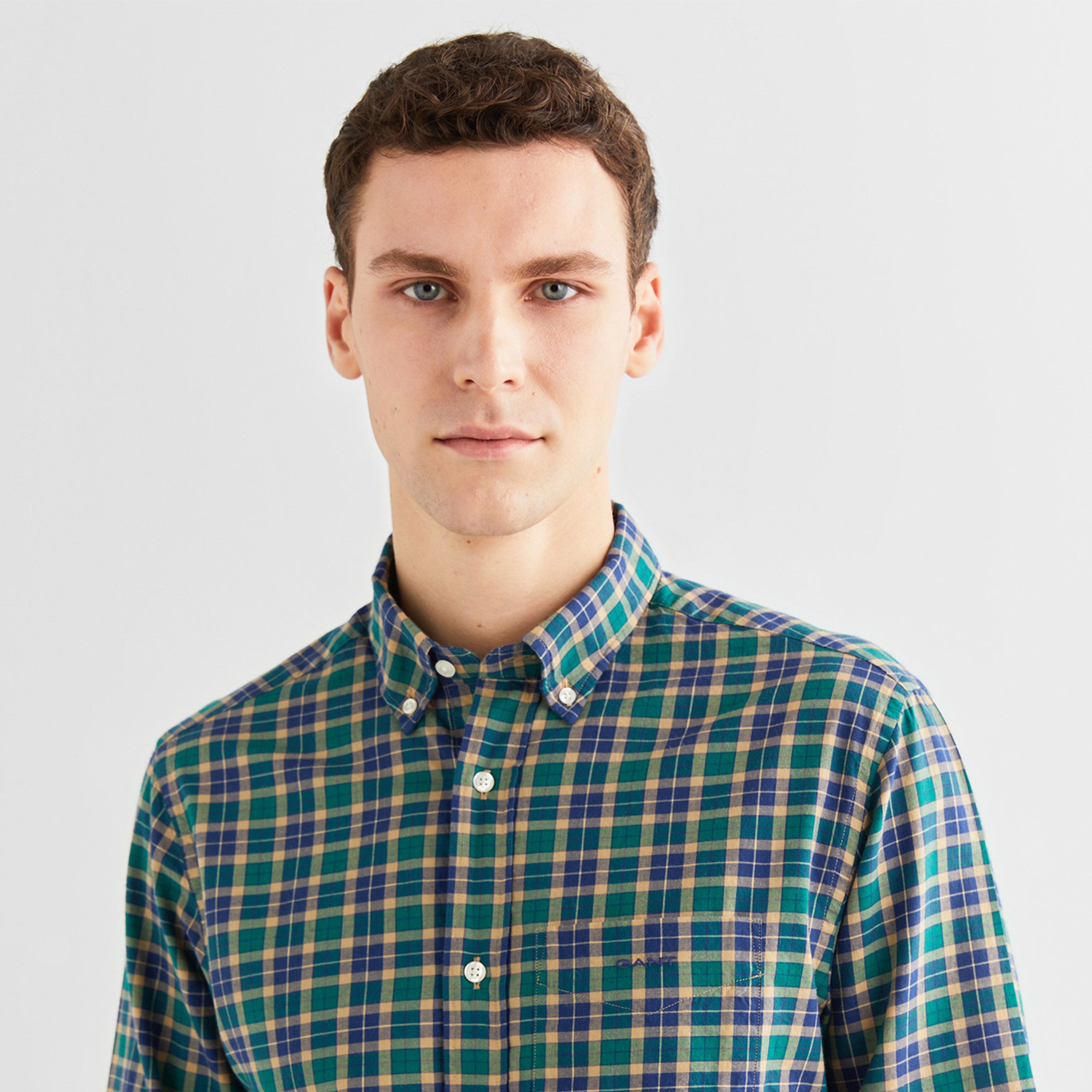 GANT Erkek Yeşil Regular Fit Düğmeli Yaka Kareli Gömlek