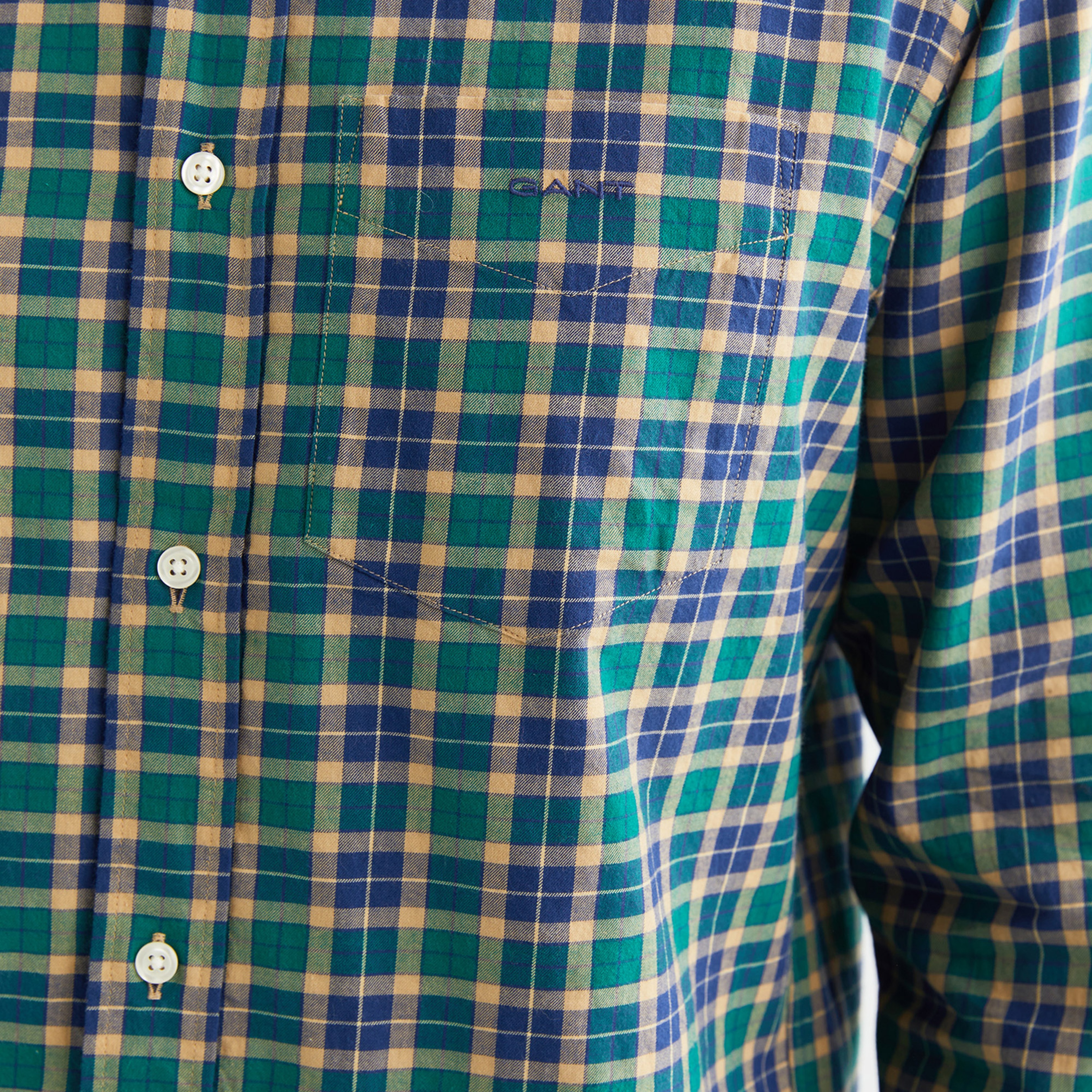 GANT Erkek Yeşil Regular Fit Düğmeli Yaka Kareli Gömlek