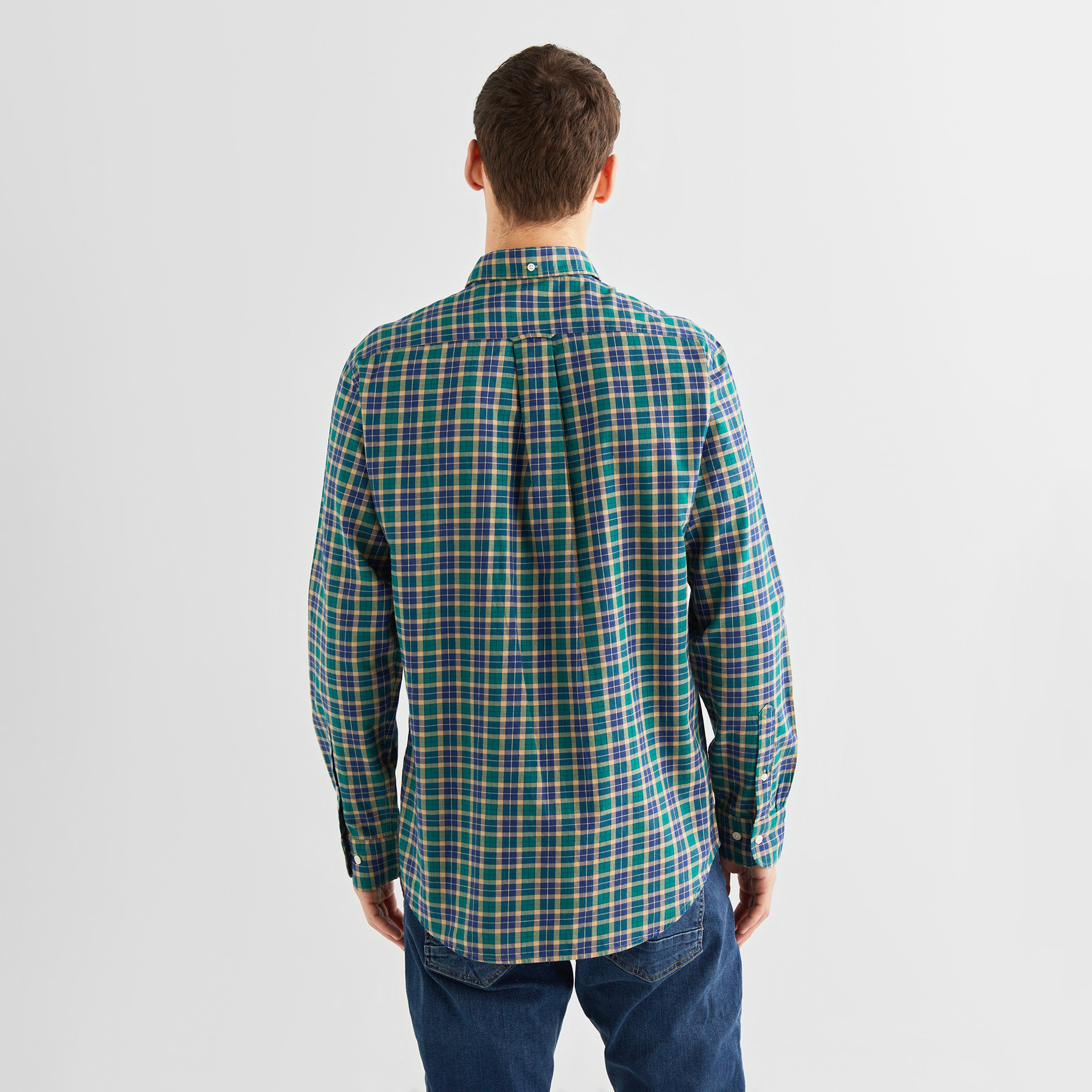 GANT Erkek Yeşil Regular Fit Düğmeli Yaka Kareli Gömlek