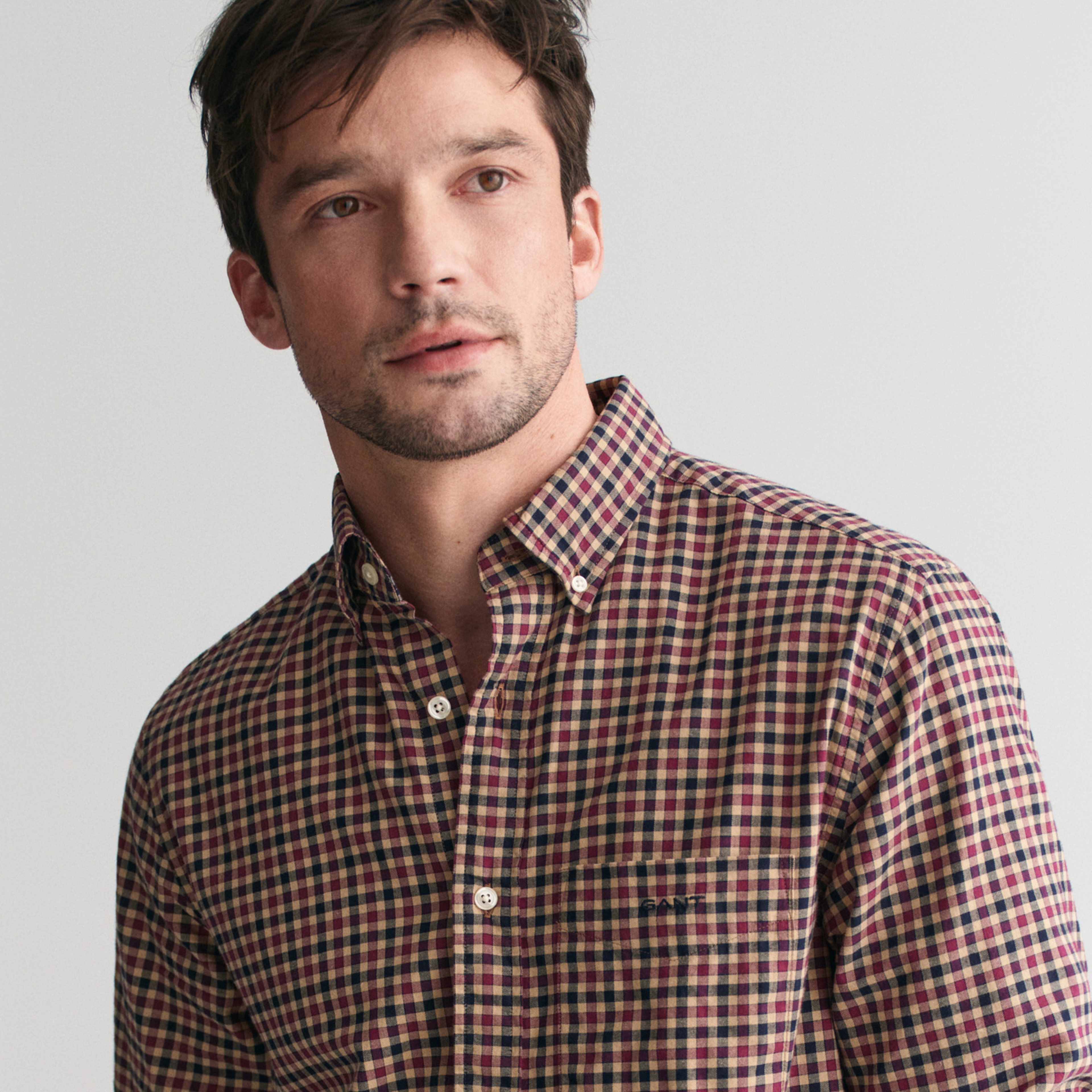 GANT Erkek Bordo Regular Fit Düğmeli Yaka Kareli Gömlek