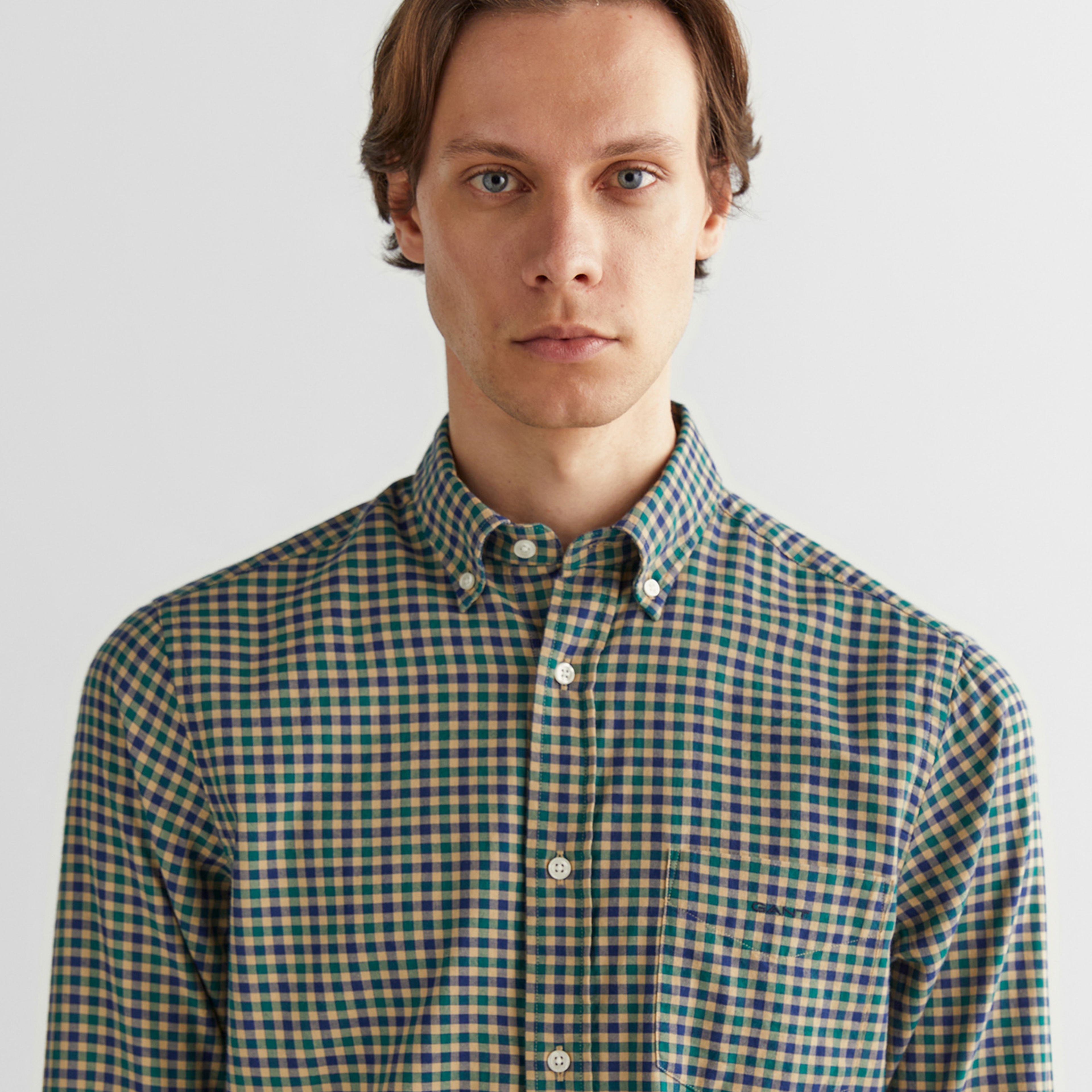 GANT Erkek Yeşil Regular Fit Düğmeli Yaka Kareli Gömlek