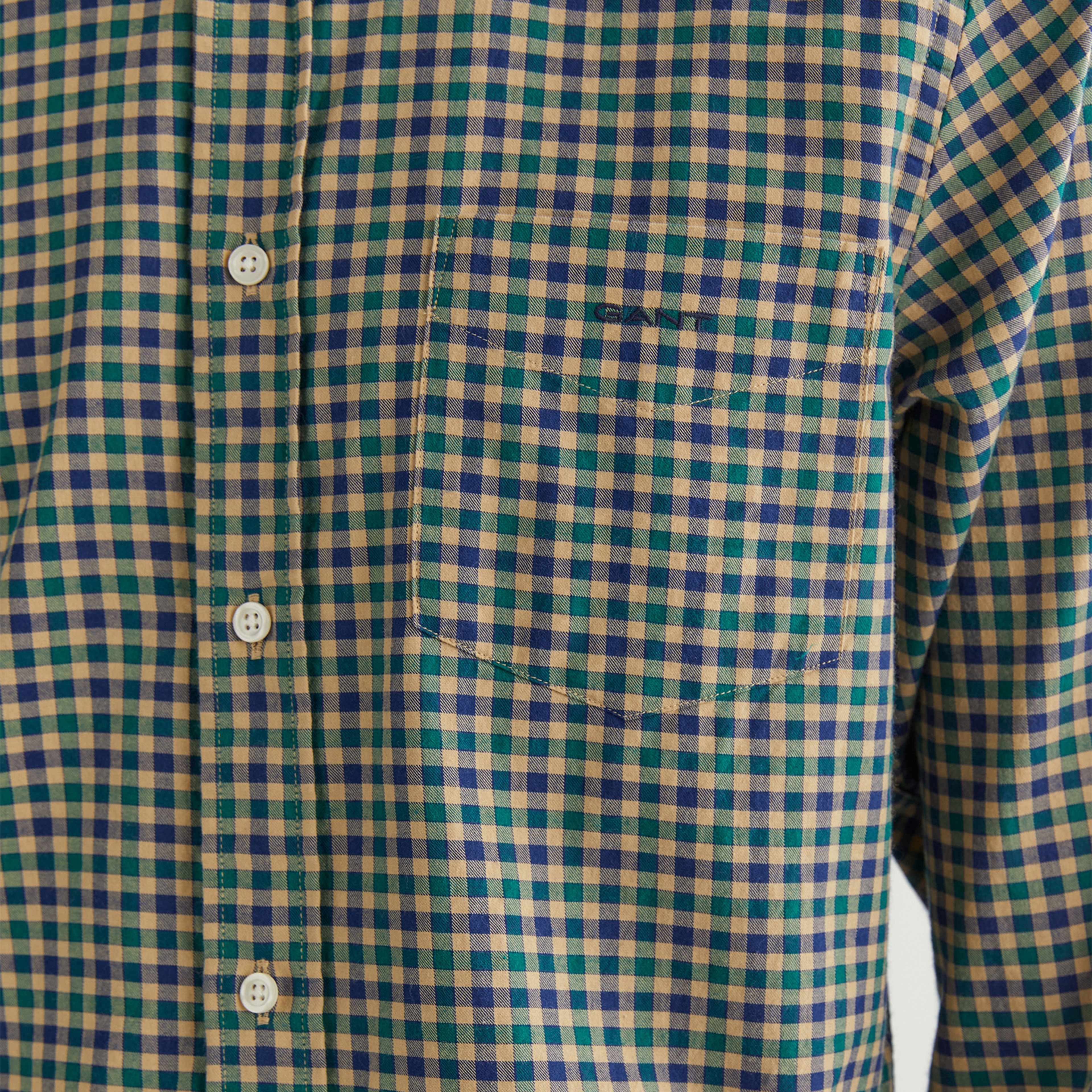 GANT Erkek Yeşil Regular Fit Düğmeli Yaka Kareli Gömlek