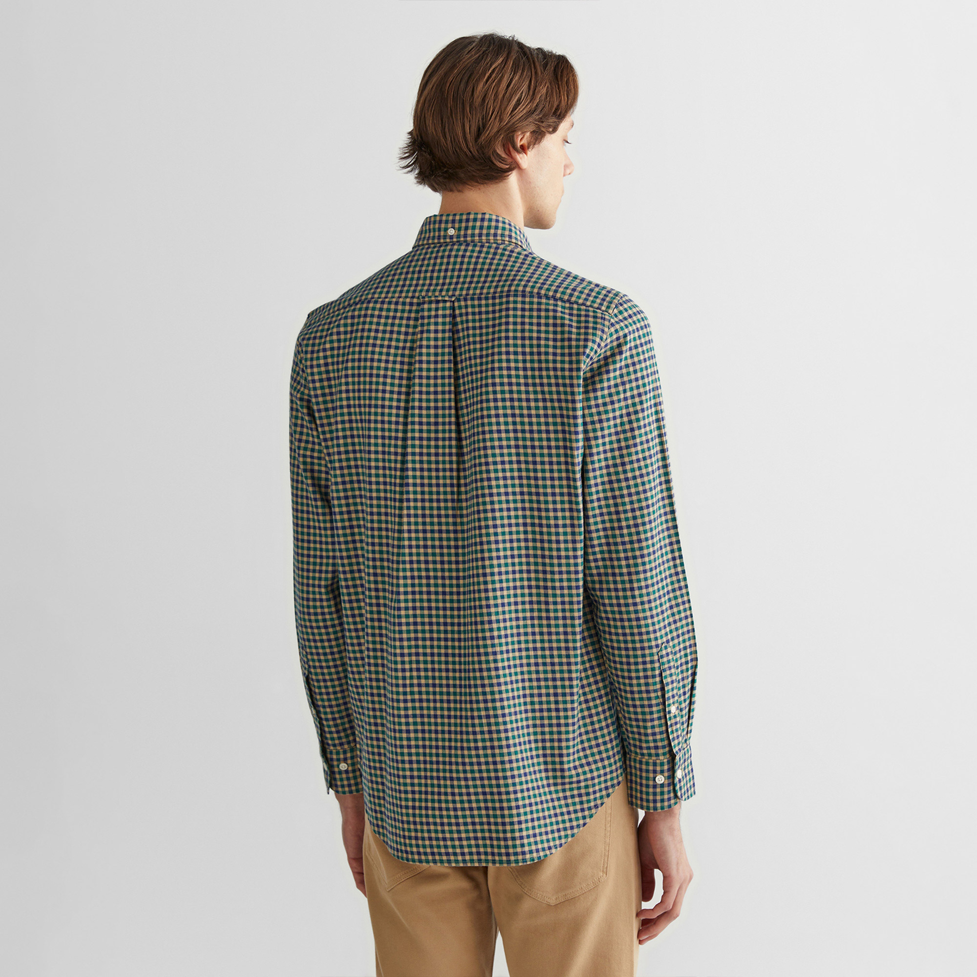 GANT Erkek Yeşil Regular Fit Düğmeli Yaka Kareli Gömlek