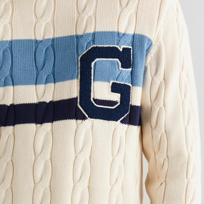 GANT Erkek Krem Relaxed Fit Bisiklet Yaka Renk Bloklu Kazak