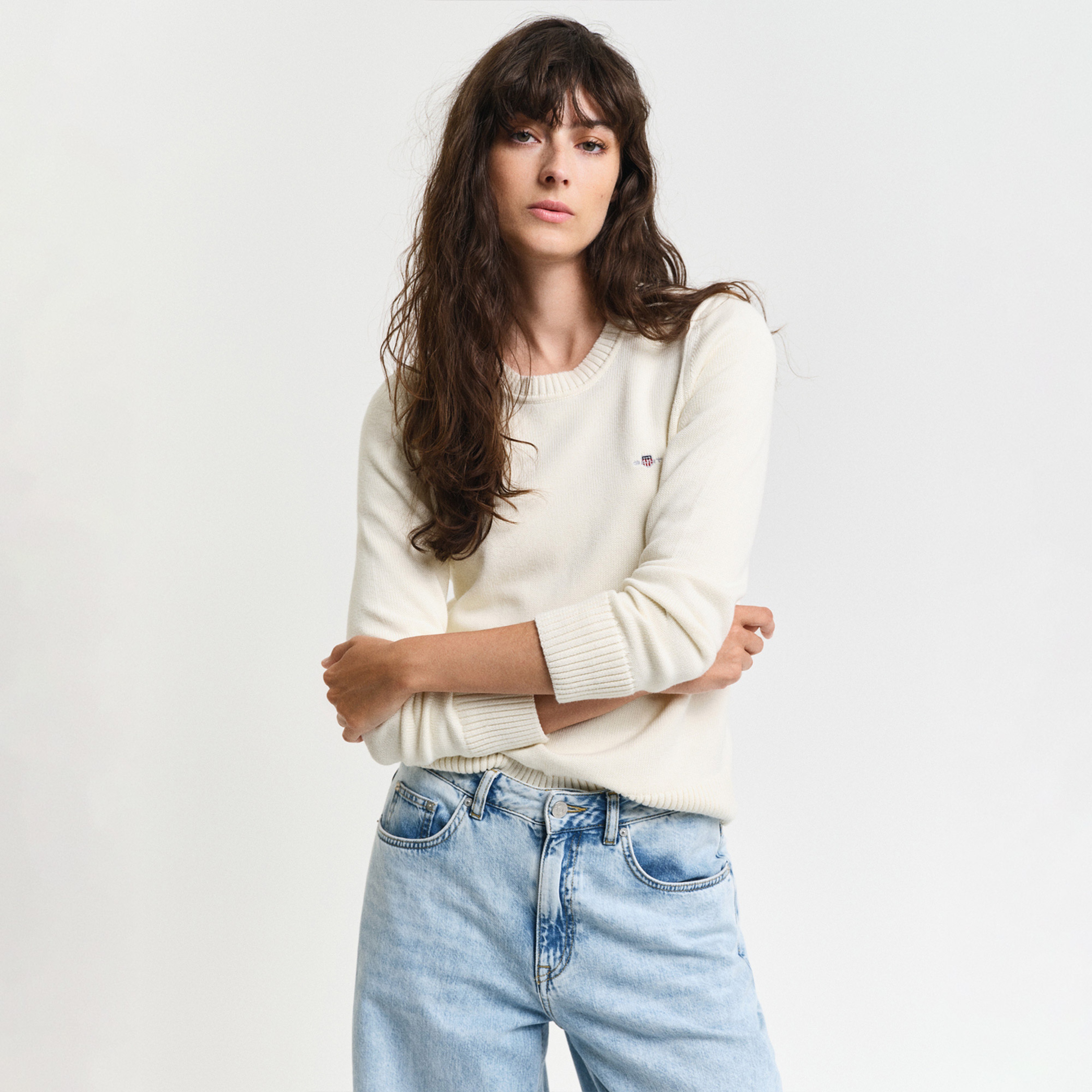 GANT Kadın Krem Regular Fit Bisiklet Yaka Kazak