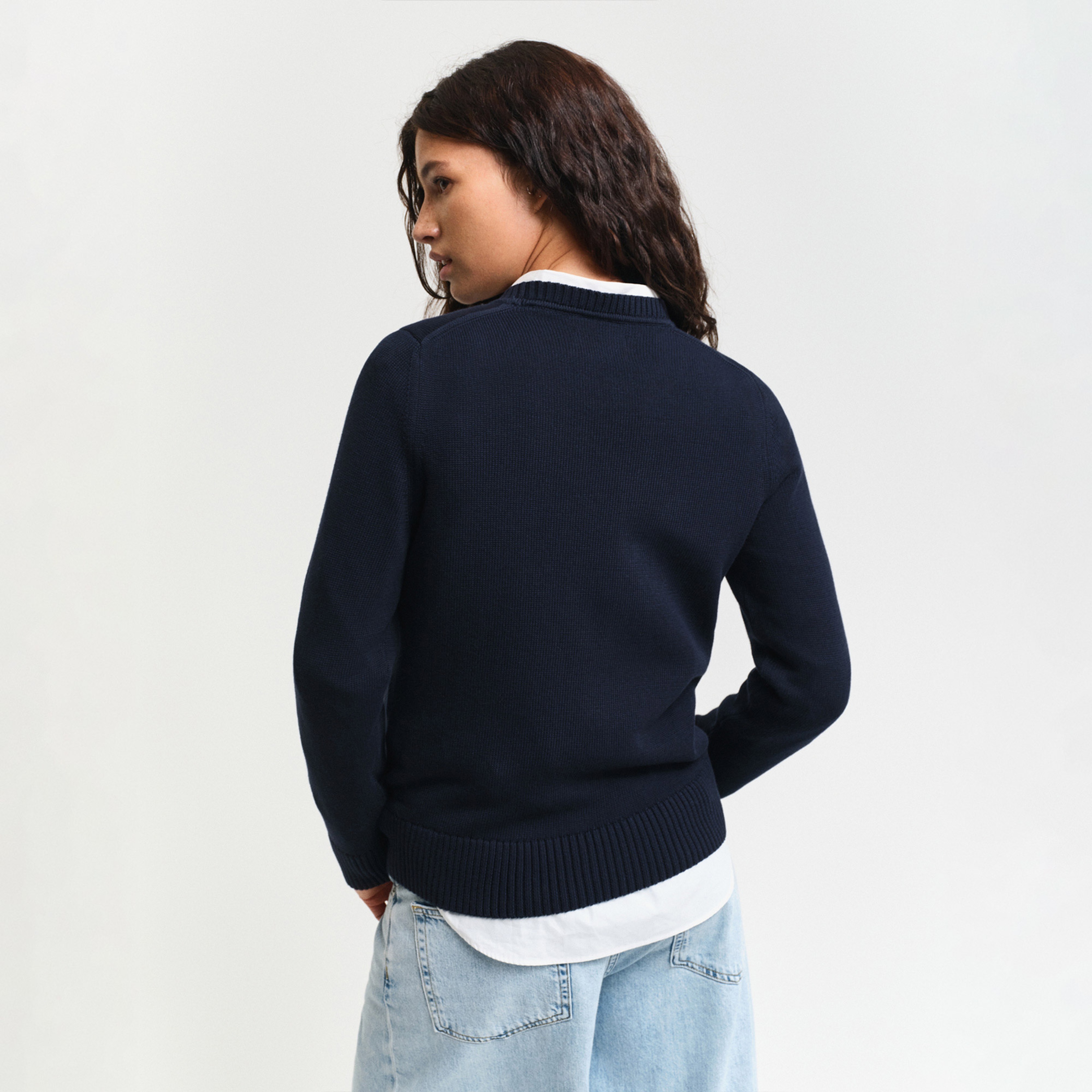 GANT Kadın Lacivert Regular Fit Bisiklet Yaka Kazak