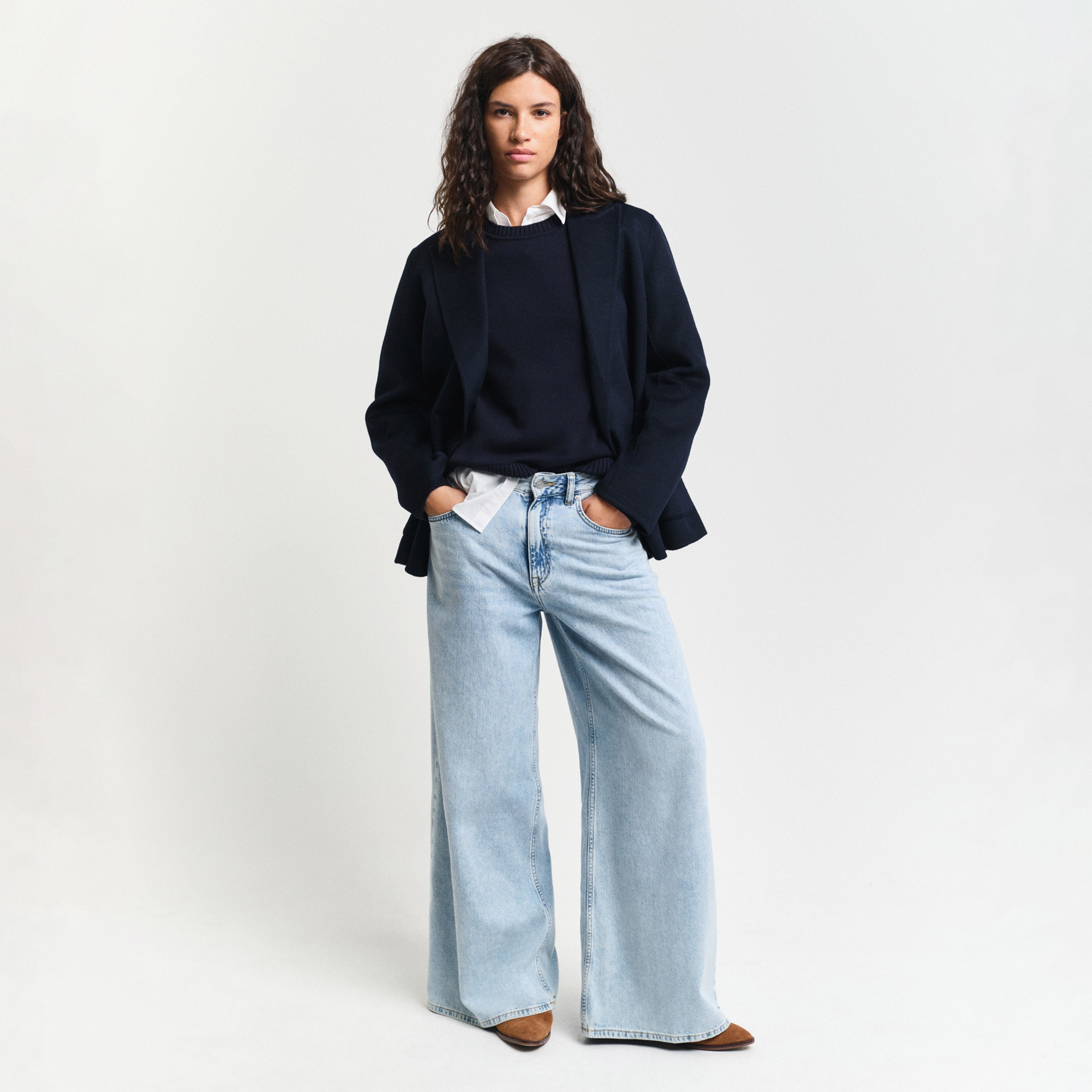 GANT Kadın Lacivert Regular Fit Bisiklet Yaka Kazak