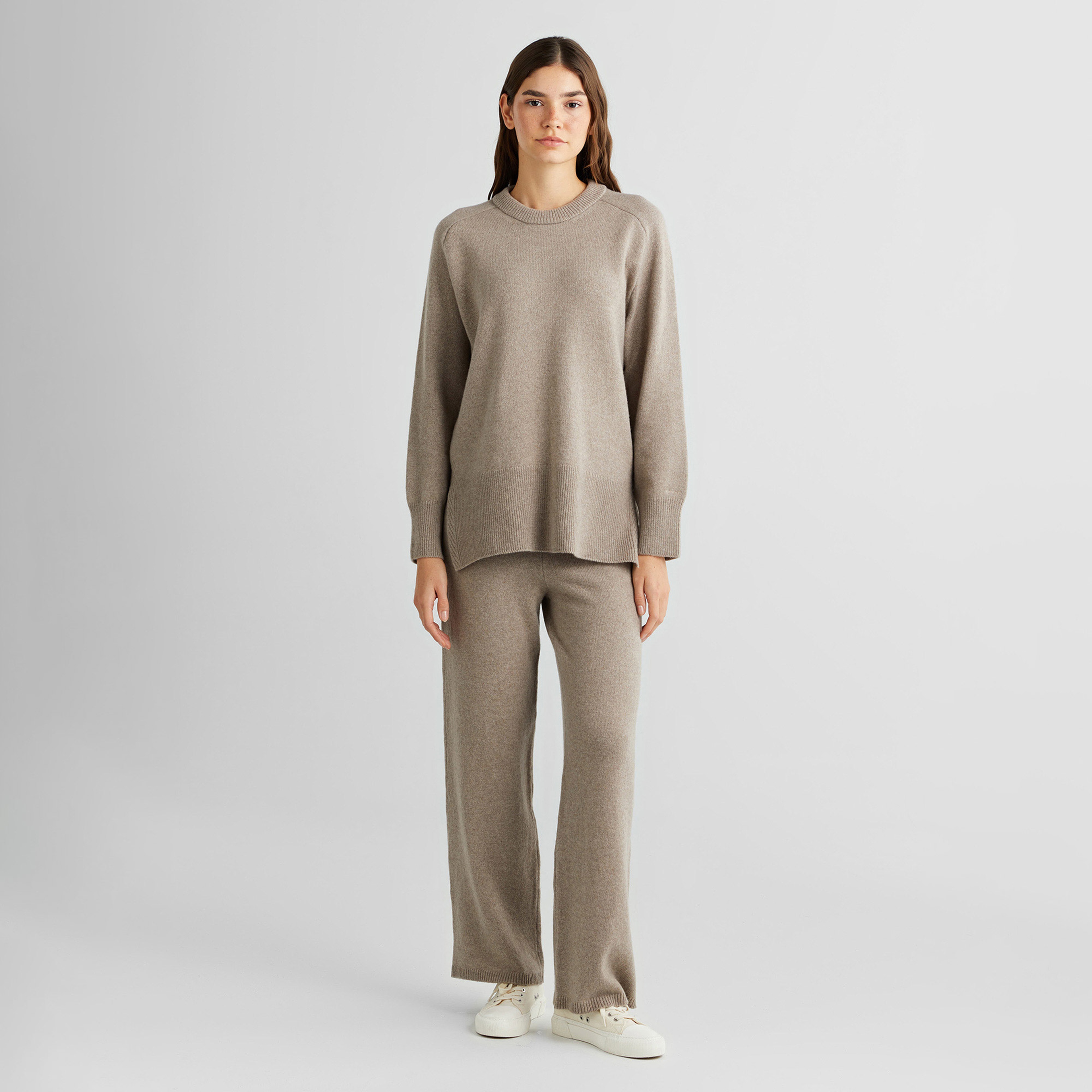 GANT Kadın Bej Relaxed Fit Bisiklet Yaka Kazak
