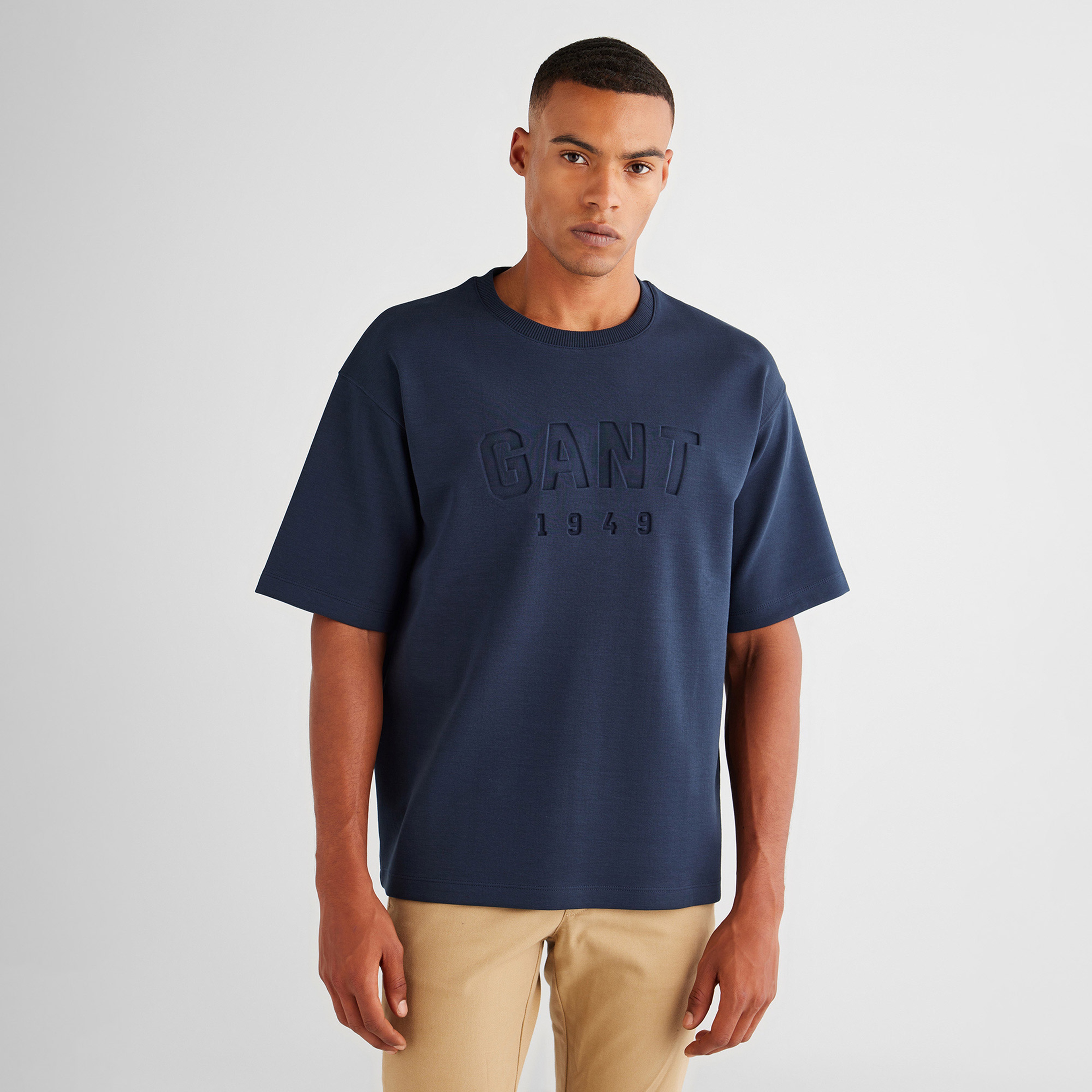 GANT Erkek Lacivert Regular Fit Bisiklet Yaka Logolu T-Shirt