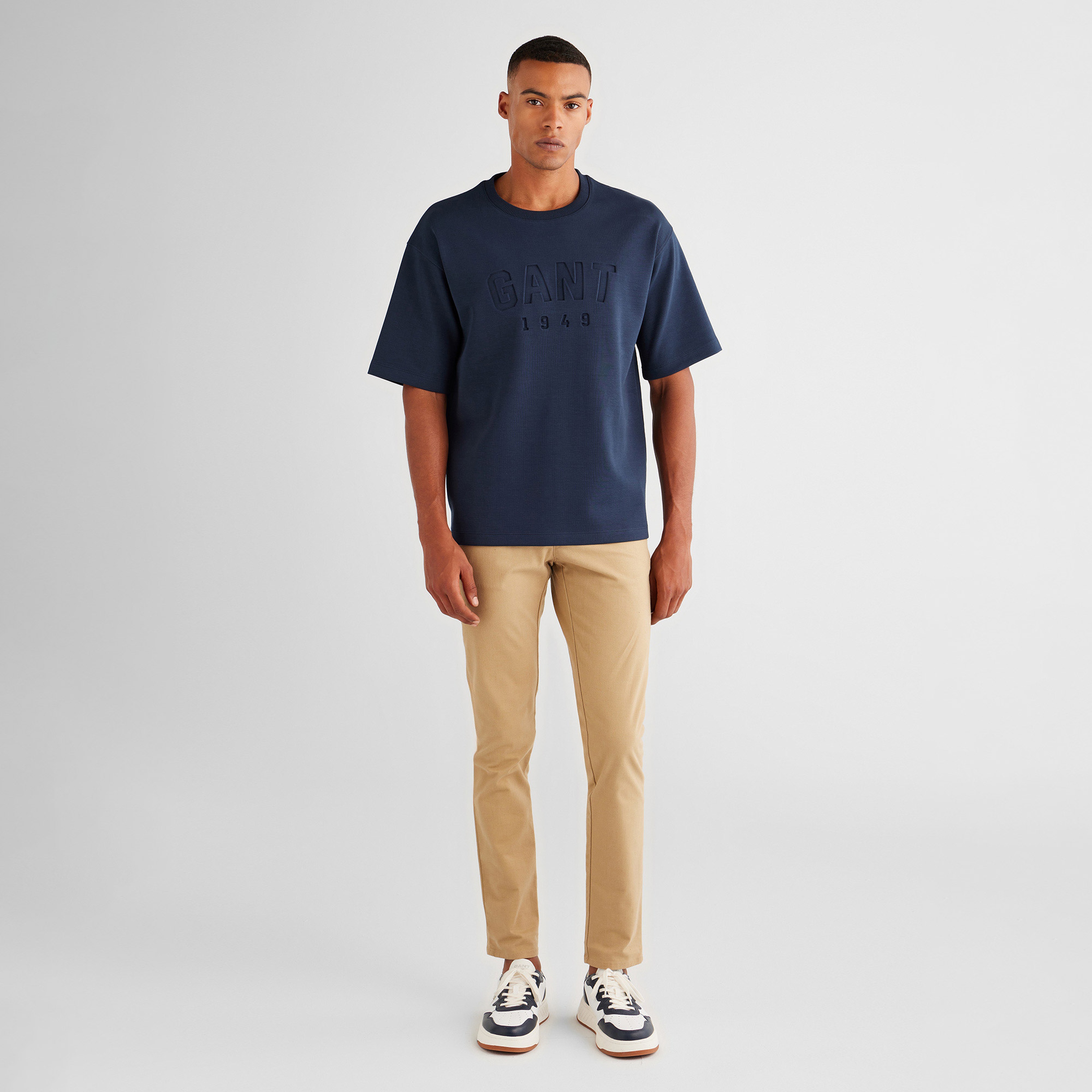 GANT Erkek Lacivert Regular Fit Bisiklet Yaka Logolu T-Shirt