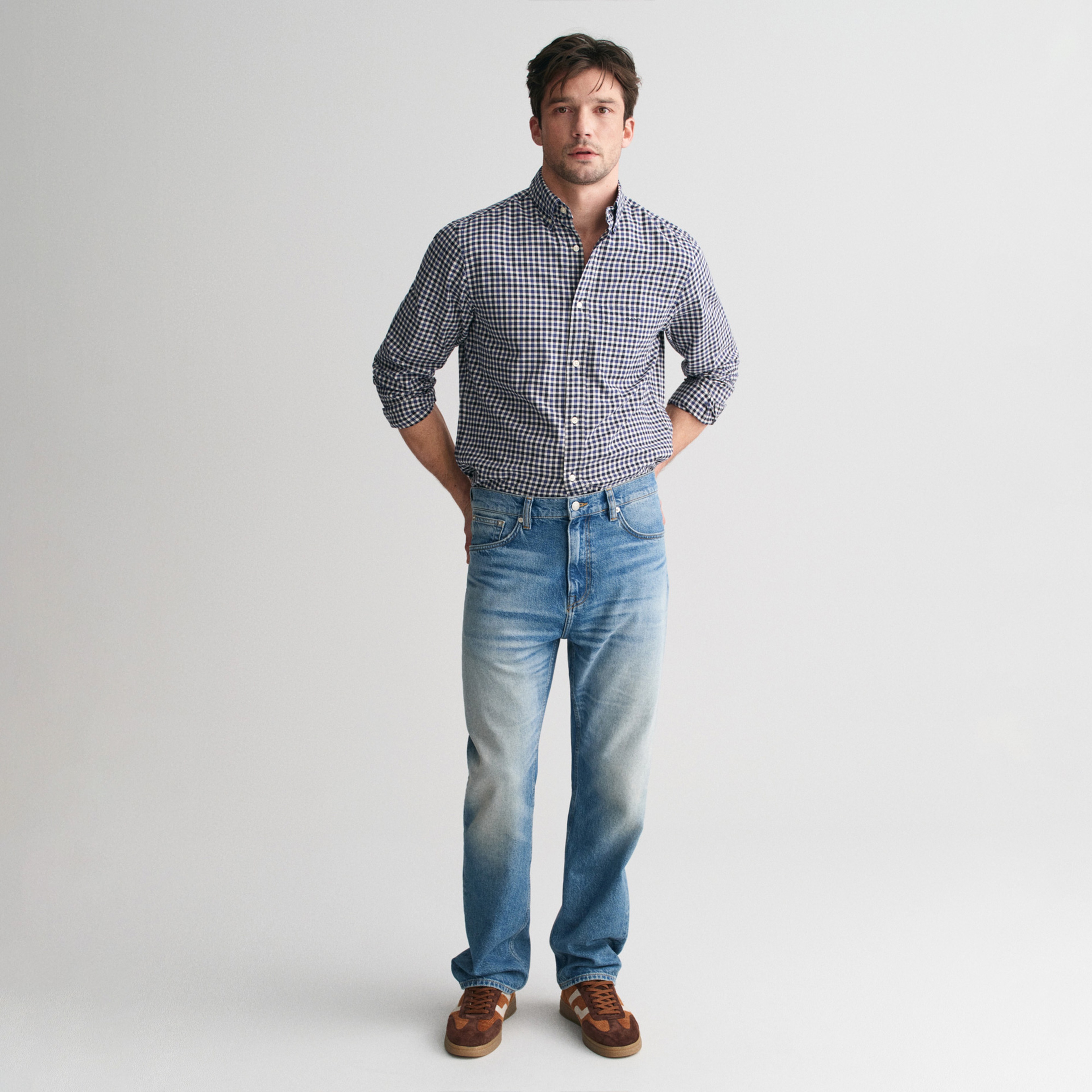 Gant Erkek Lacivert Regular Fit Düğmeli Yaka Kareli Gömlek