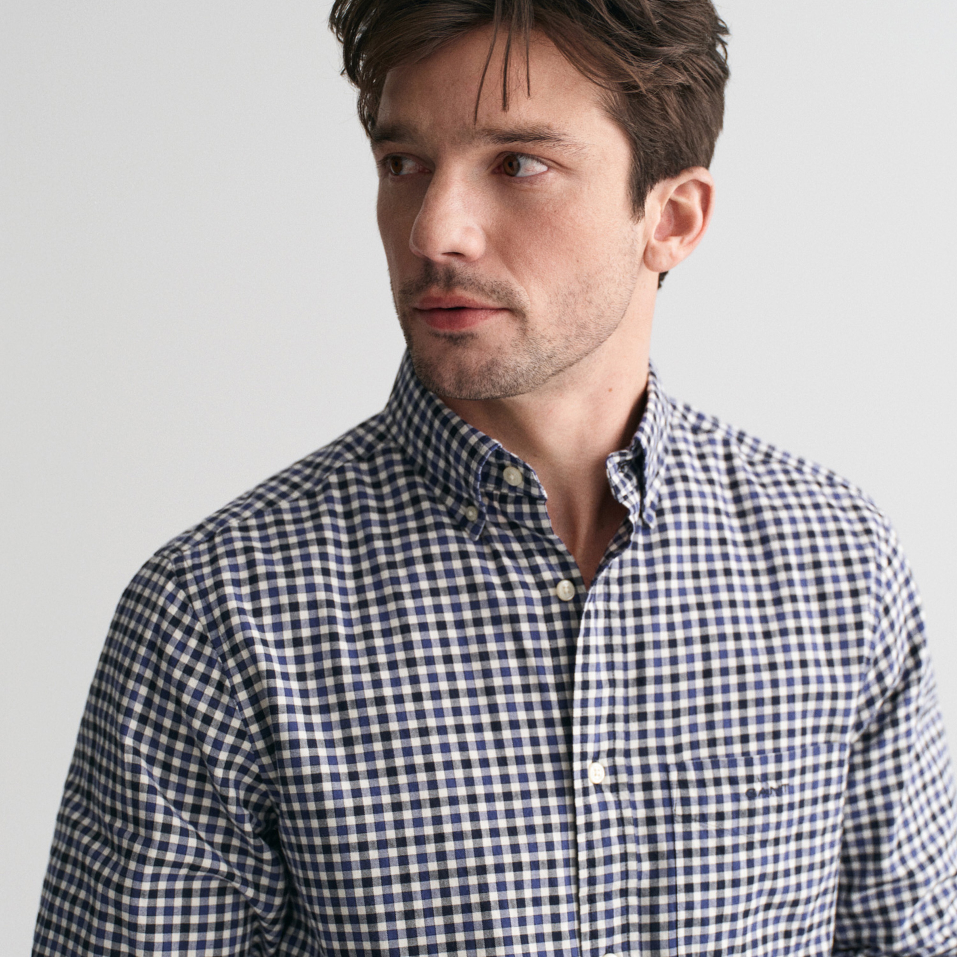 Gant Erkek Lacivert Regular Fit Düğmeli Yaka Kareli Gömlek