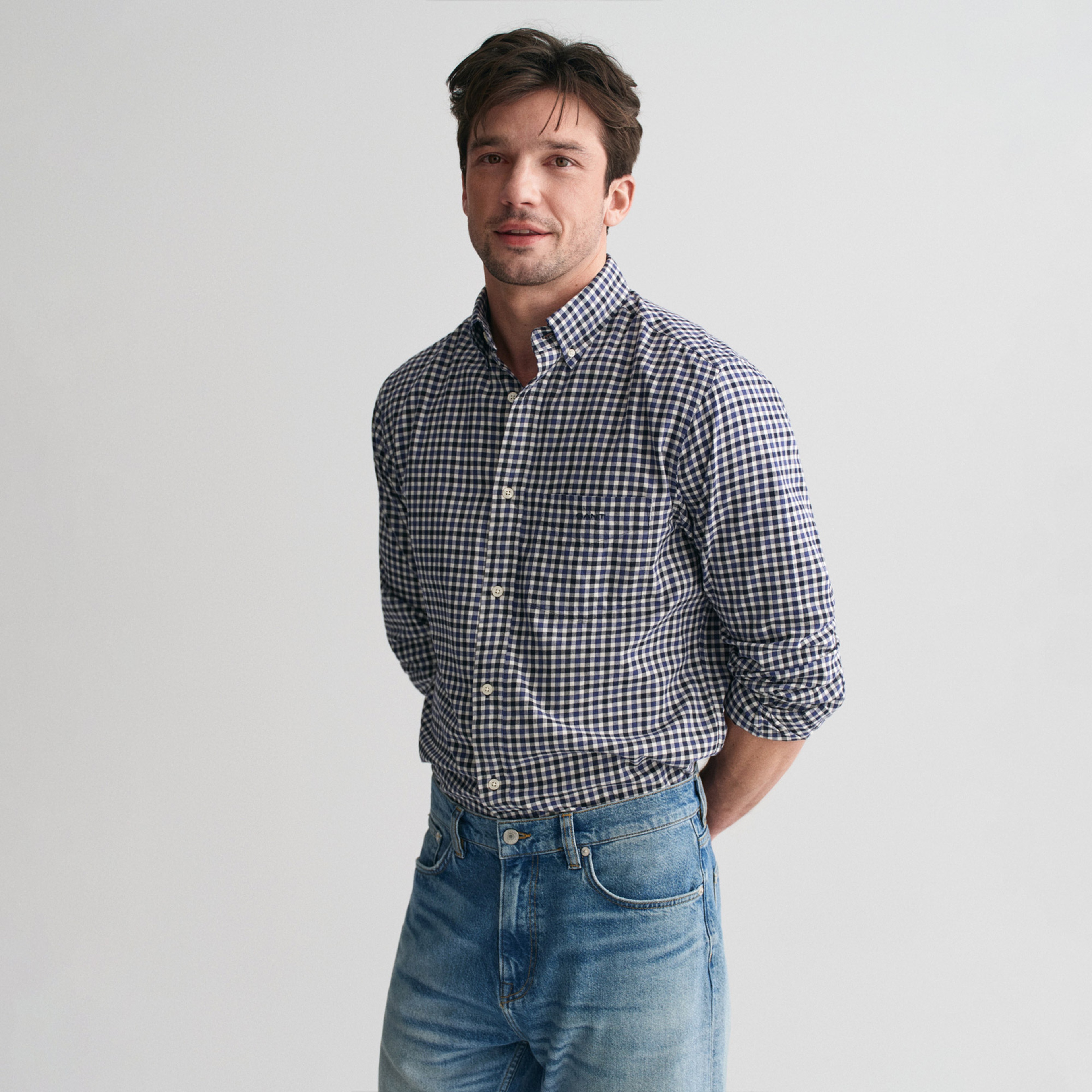 Gant Erkek Lacivert Regular Fit Düğmeli Yaka Kareli Gömlek