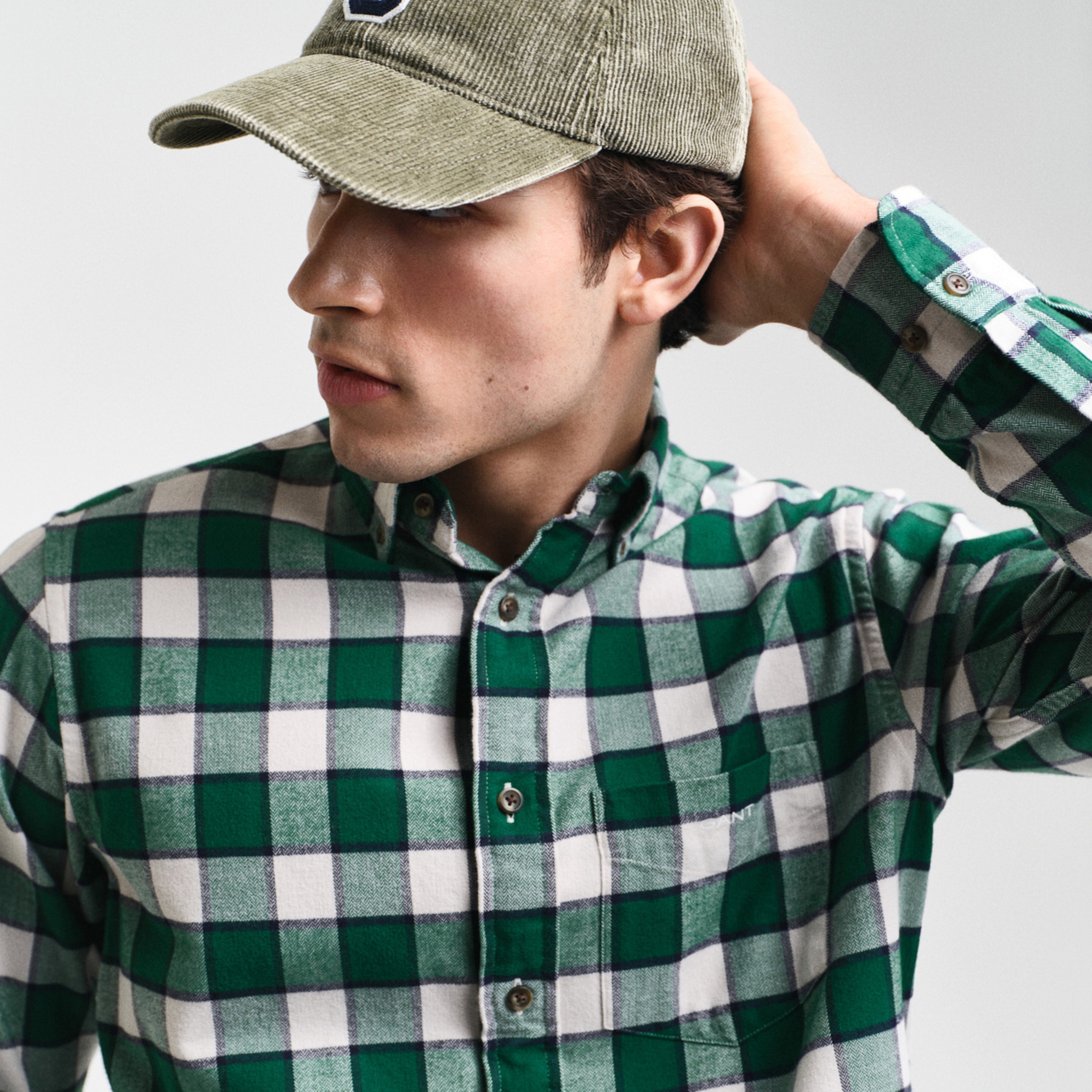 GANT Erkek Yeşil Regular Fit Düğmeli Yaka Kareli Gömlek