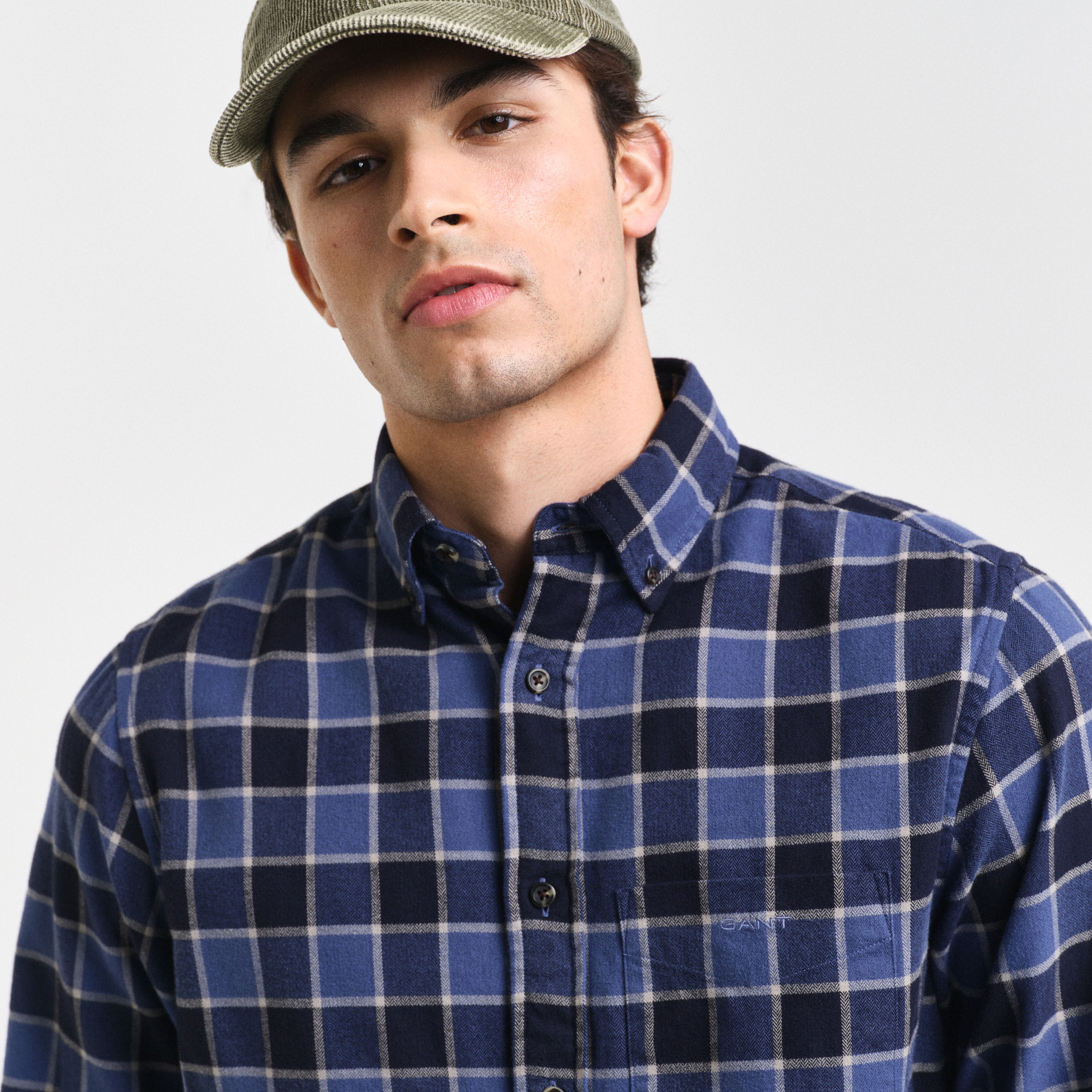GANT Erkek Lacivert Regular Fit Düğmeli Yaka Kareli Gömlek