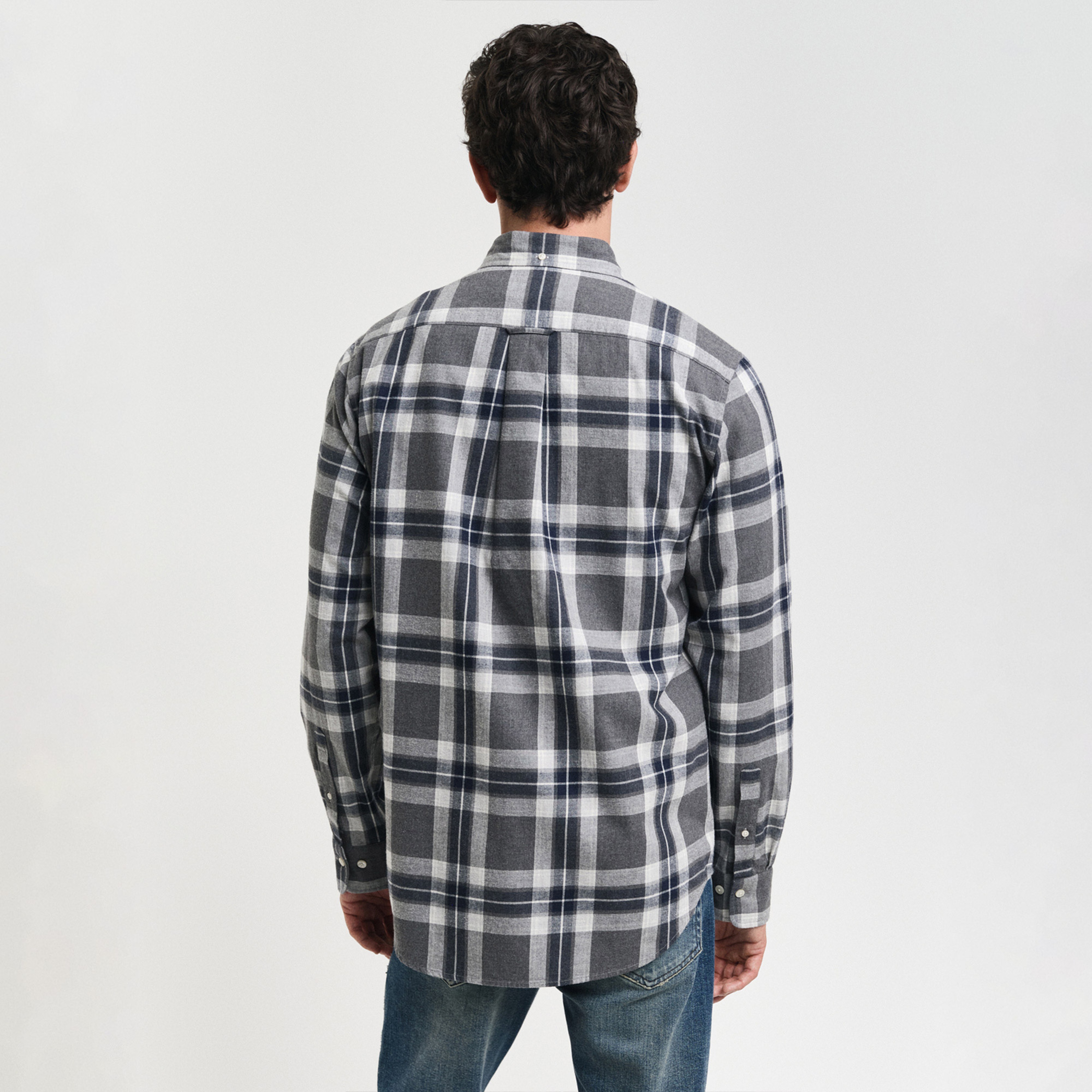 GANT Erkek Gri Regular Fit Düğmeli Yaka Kareli Gömlek
