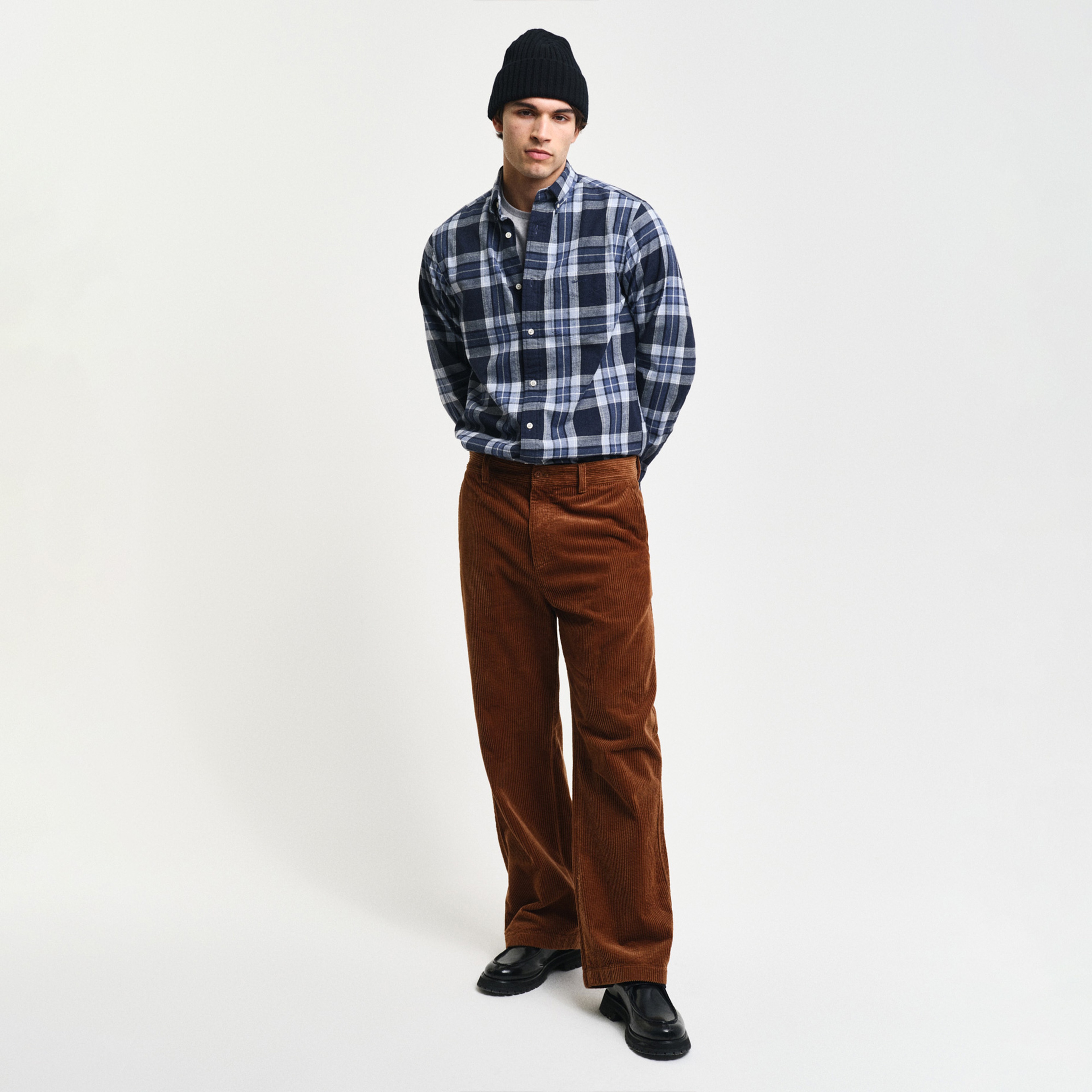 Gant Erkek Lacivert Regular Fit Düğmeli Yaka Kareli Gömlek