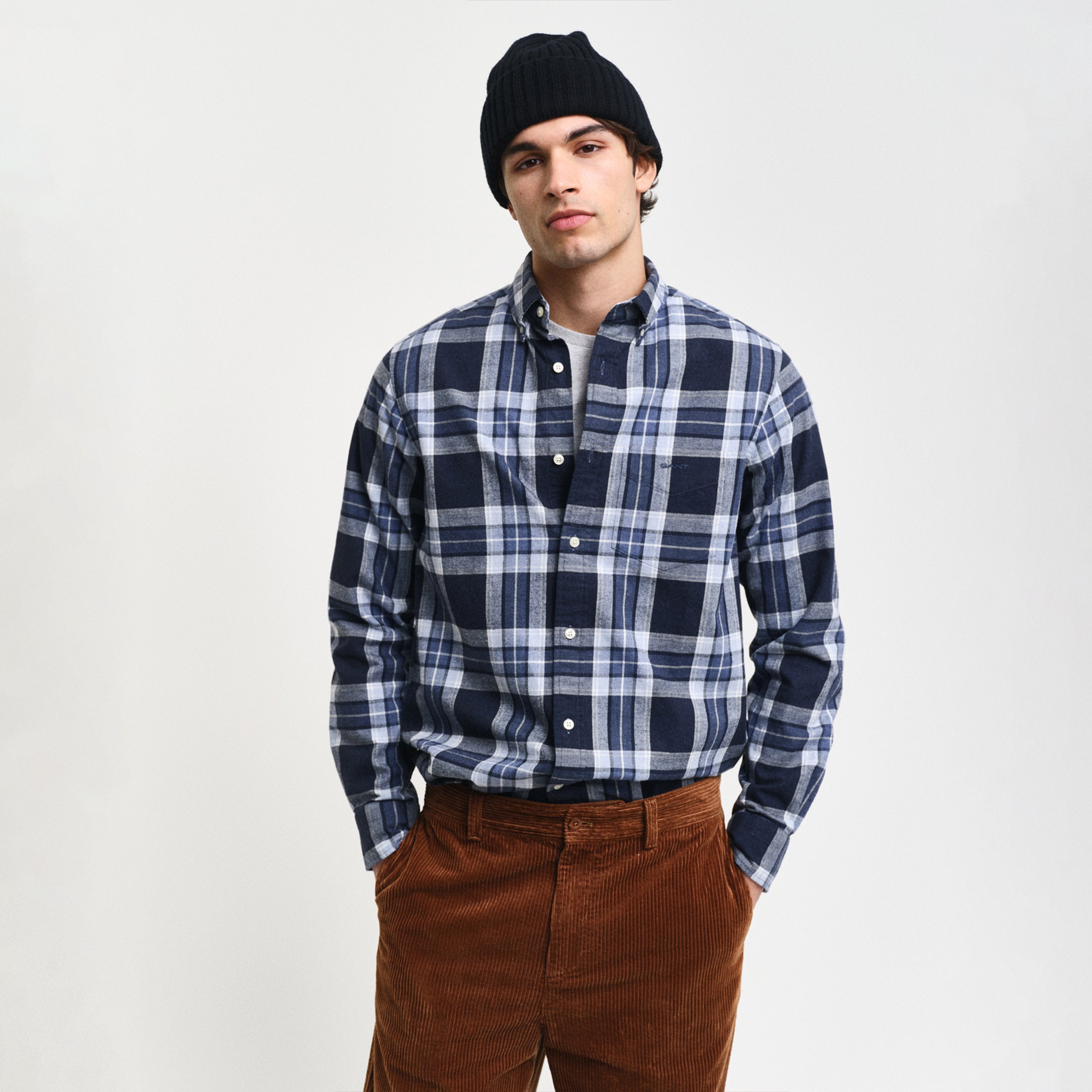 Gant Erkek Lacivert Regular Fit Düğmeli Yaka Kareli Gömlek