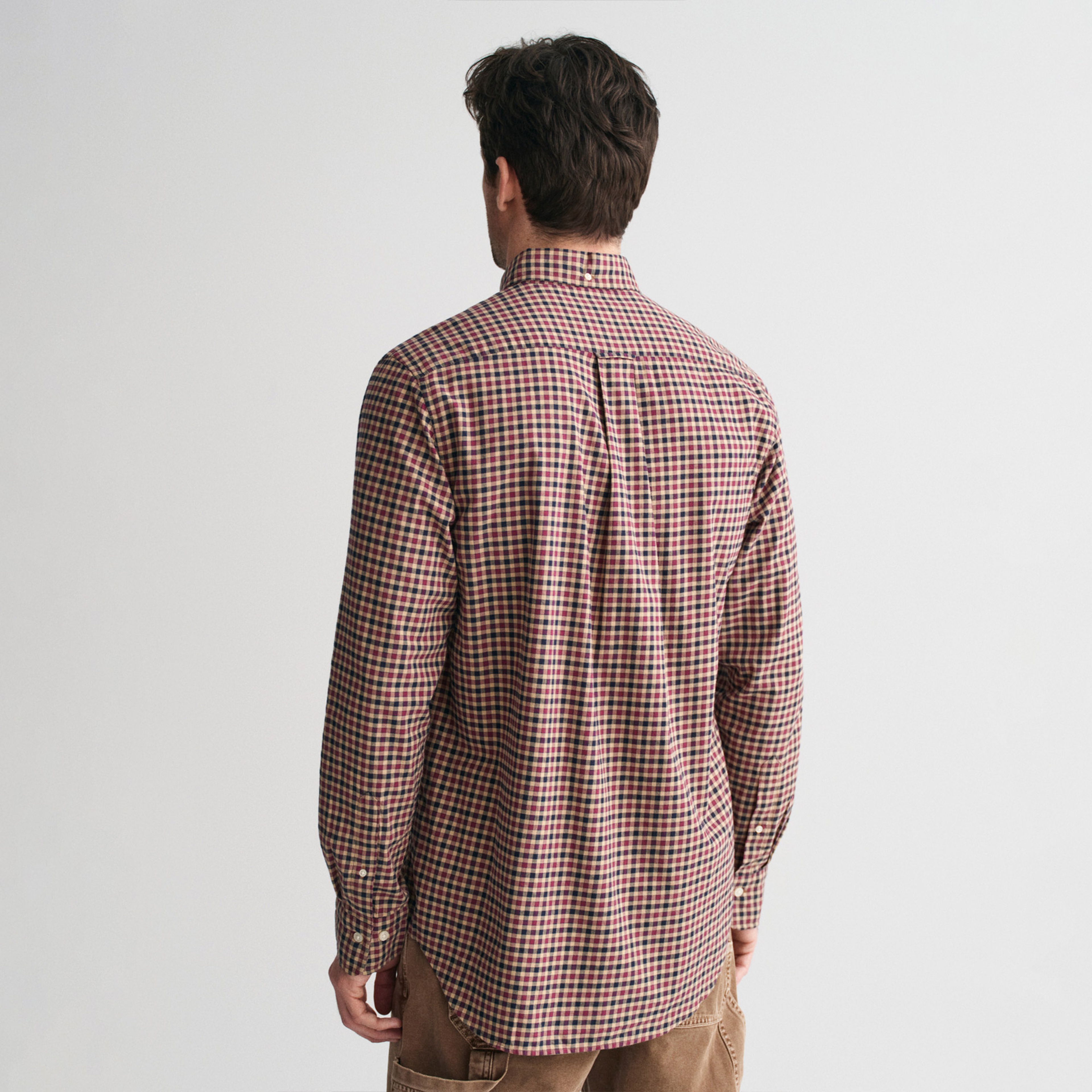GANT Erkek Bordo Regular Fit Düğmeli Yaka Kareli Gömlek