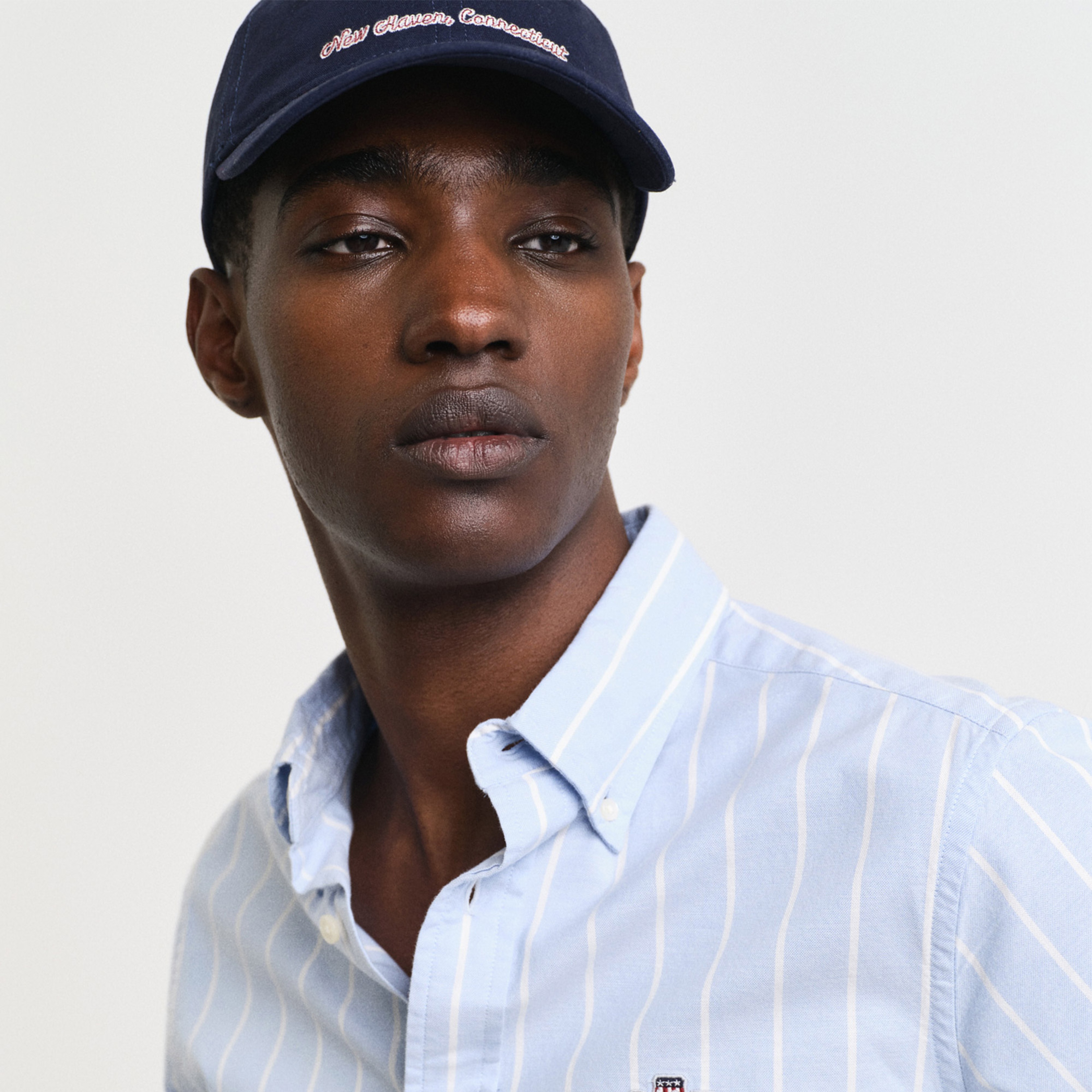 GANT Erkek Mavi Slim Fit Düğmeli Yaka Çizgili Oxford Gömlek