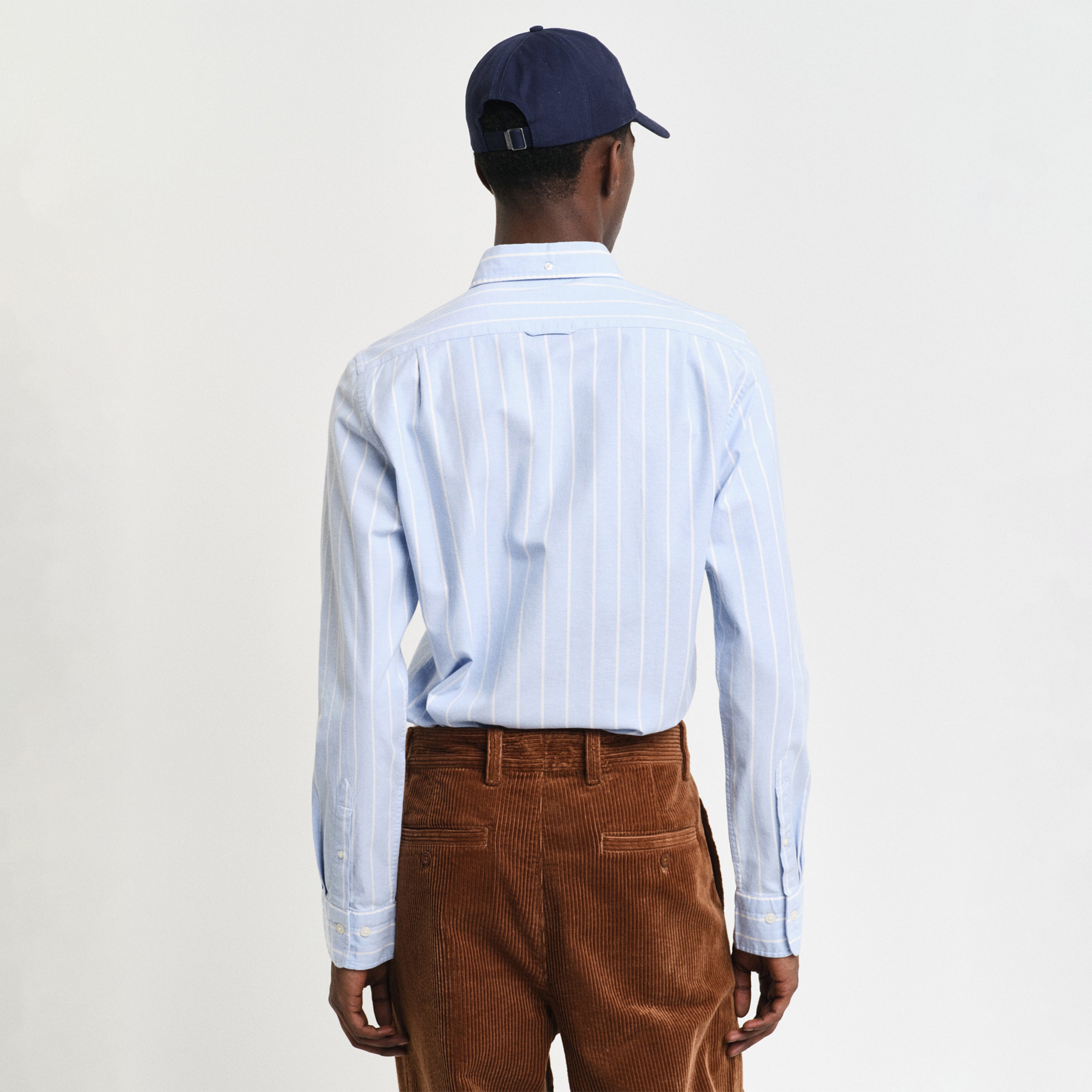 GANT Erkek Mavi Slim Fit Düğmeli Yaka Çizgili Oxford Gömlek