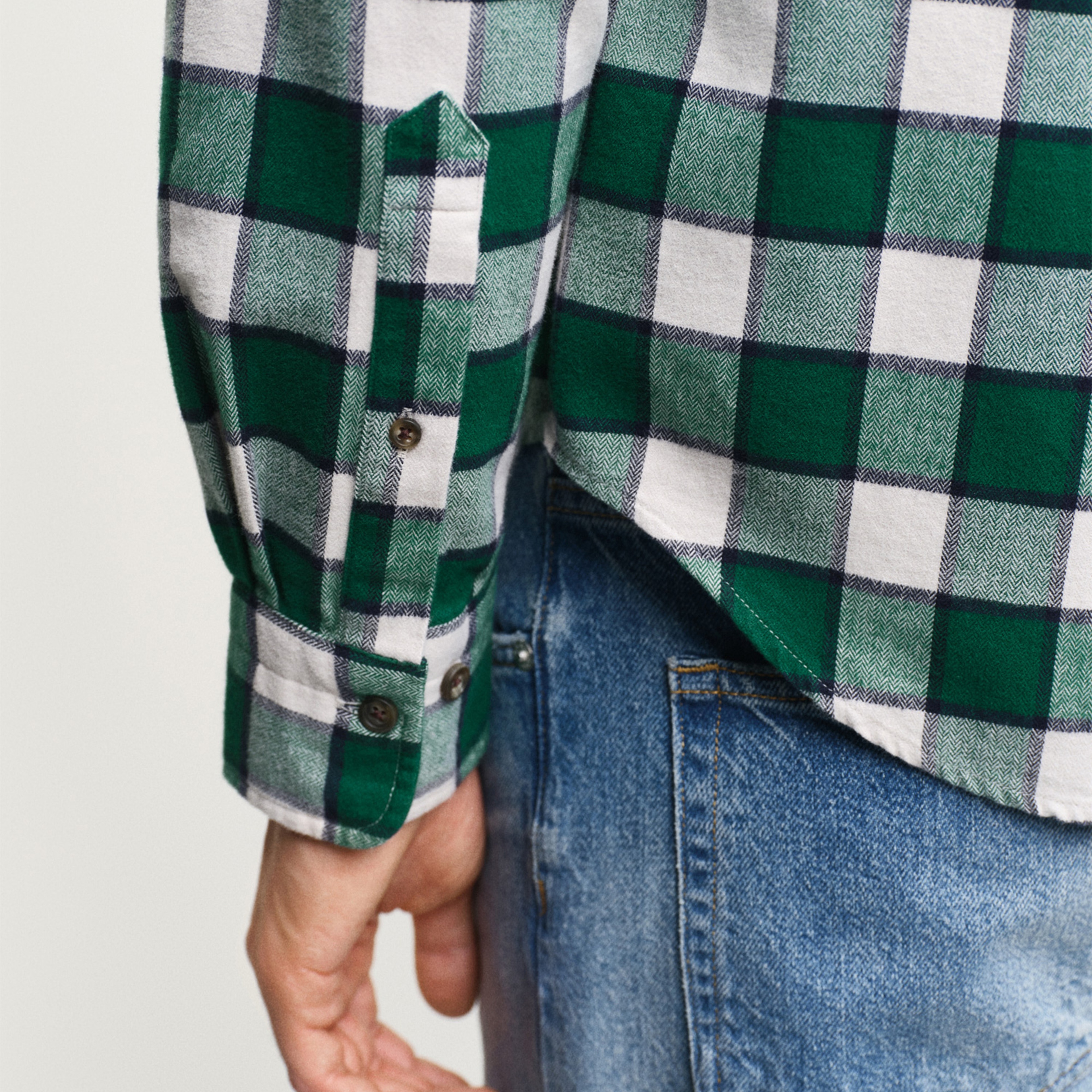 GANT Erkek Yeşil Regular Fit Düğmeli Yaka Kareli Gömlek