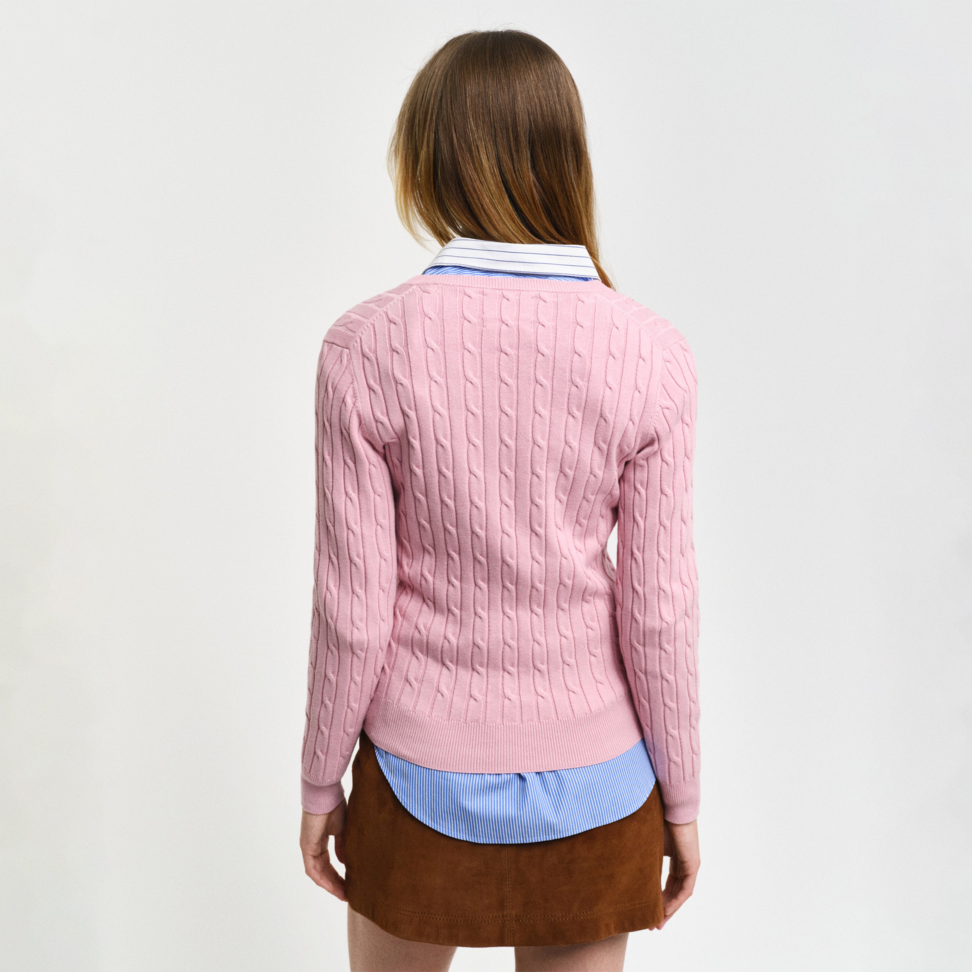 GANT Kadın Pembe Slim Fit V Yaka Kazak