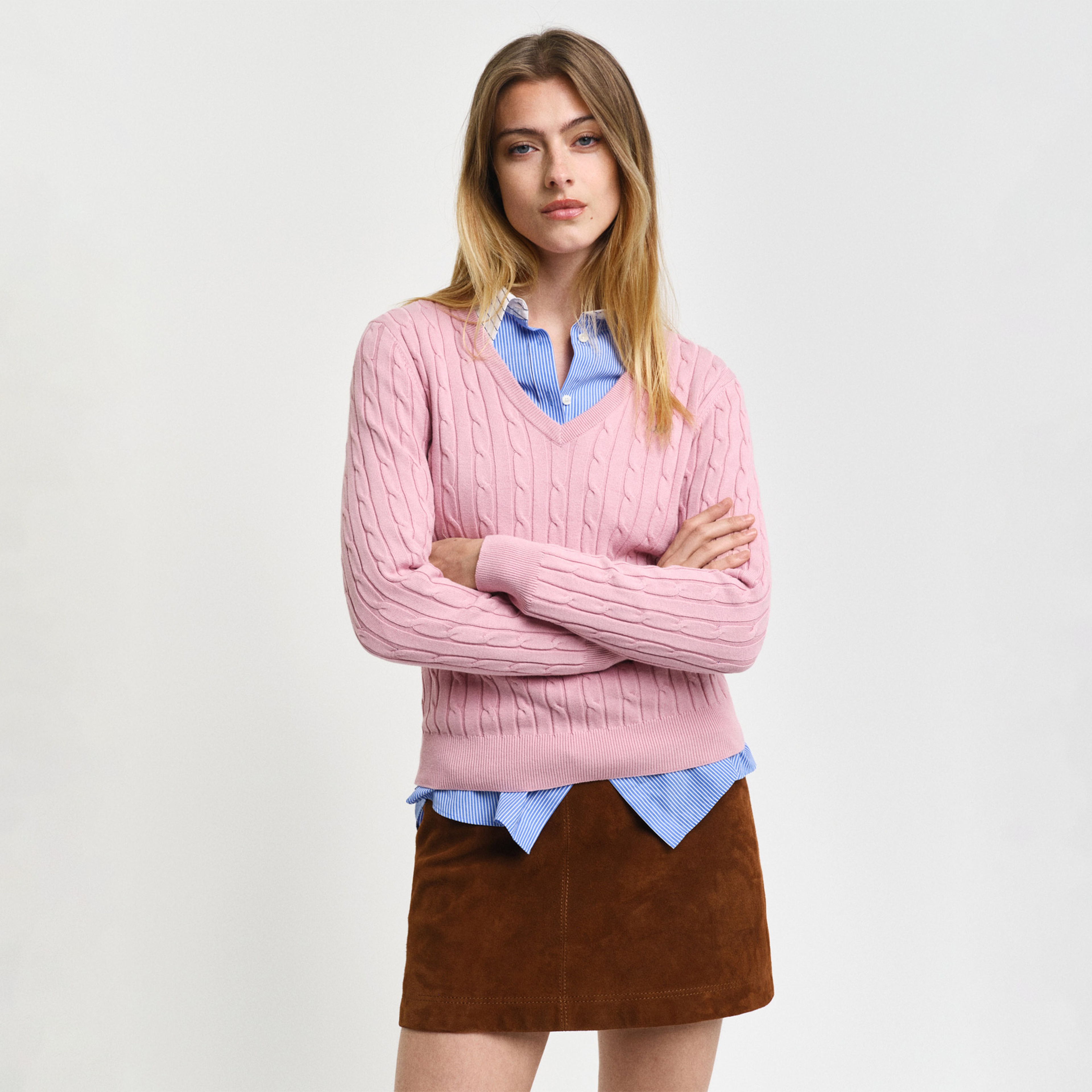 GANT Kadın Pembe Slim Fit V Yaka Kazak