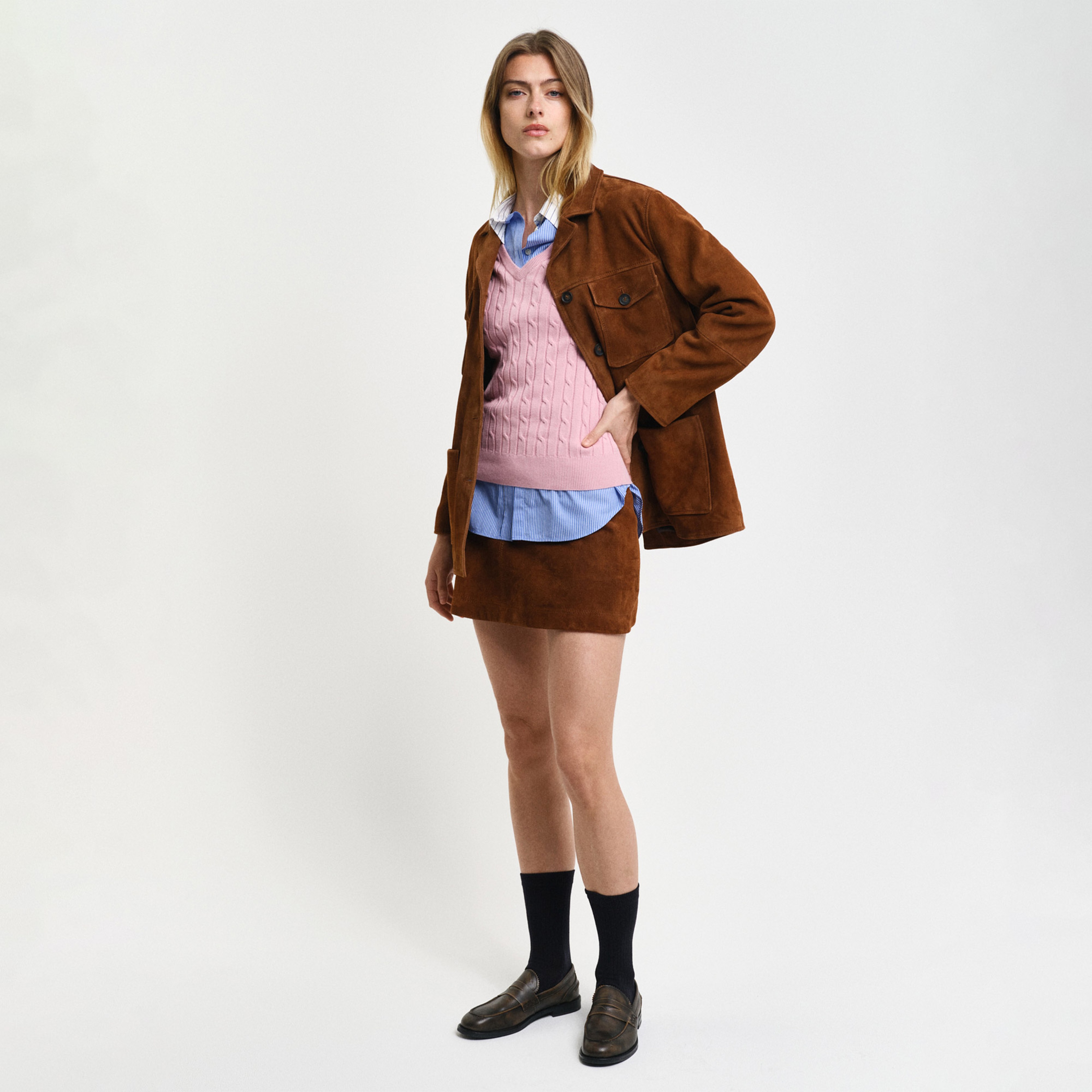 GANT Kadın Pembe Slim Fit V Yaka Kazak