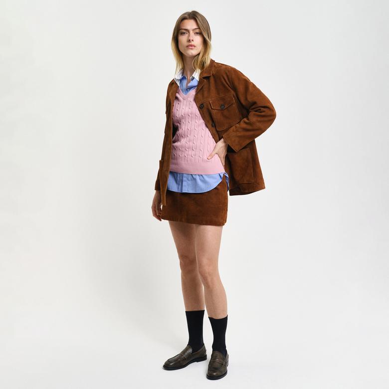 GANT Kadın Pembe Slim Fit V Yaka Kazak