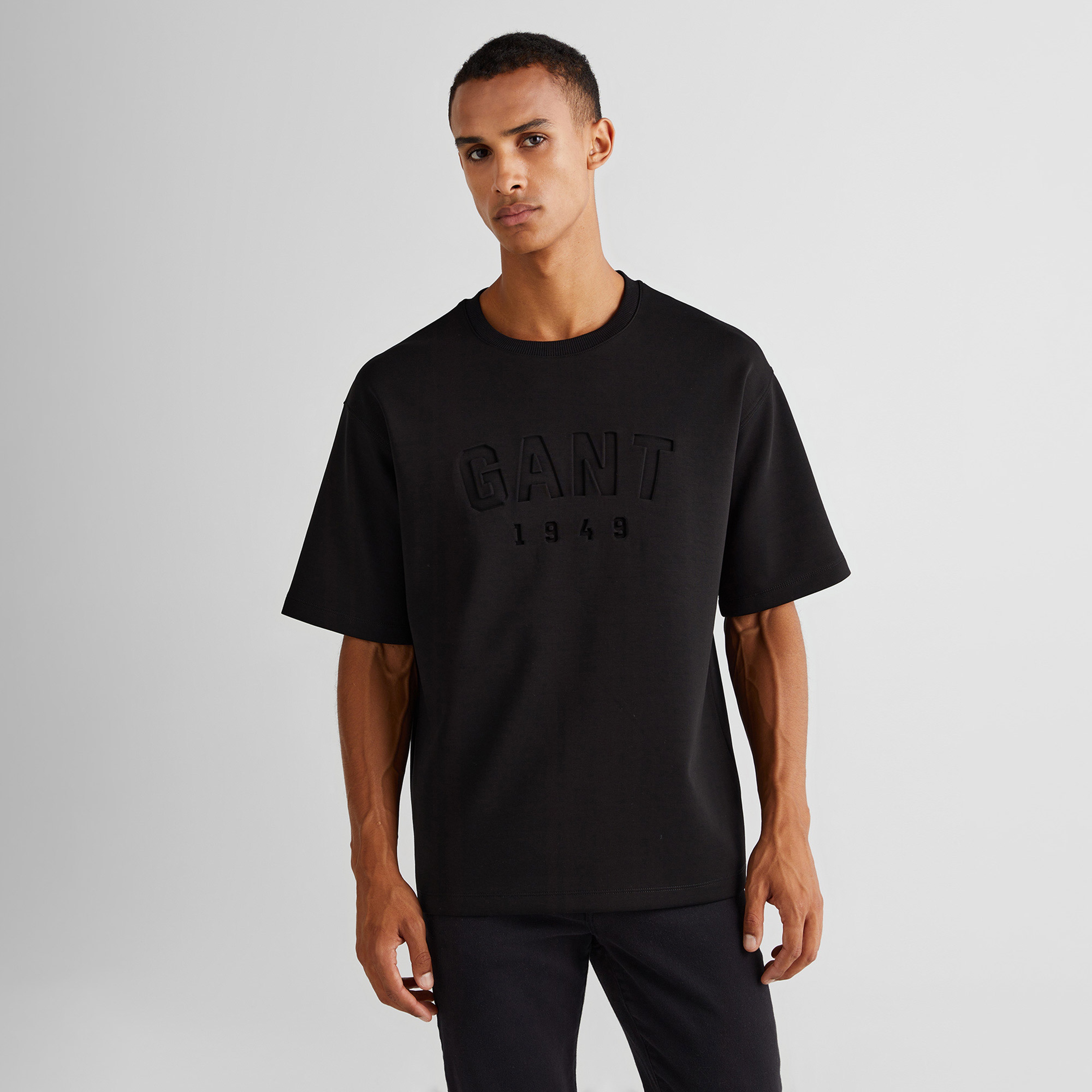 GANT Erkek Siyah Regular Fit Bisiklet Yaka Logolu T-Shirt