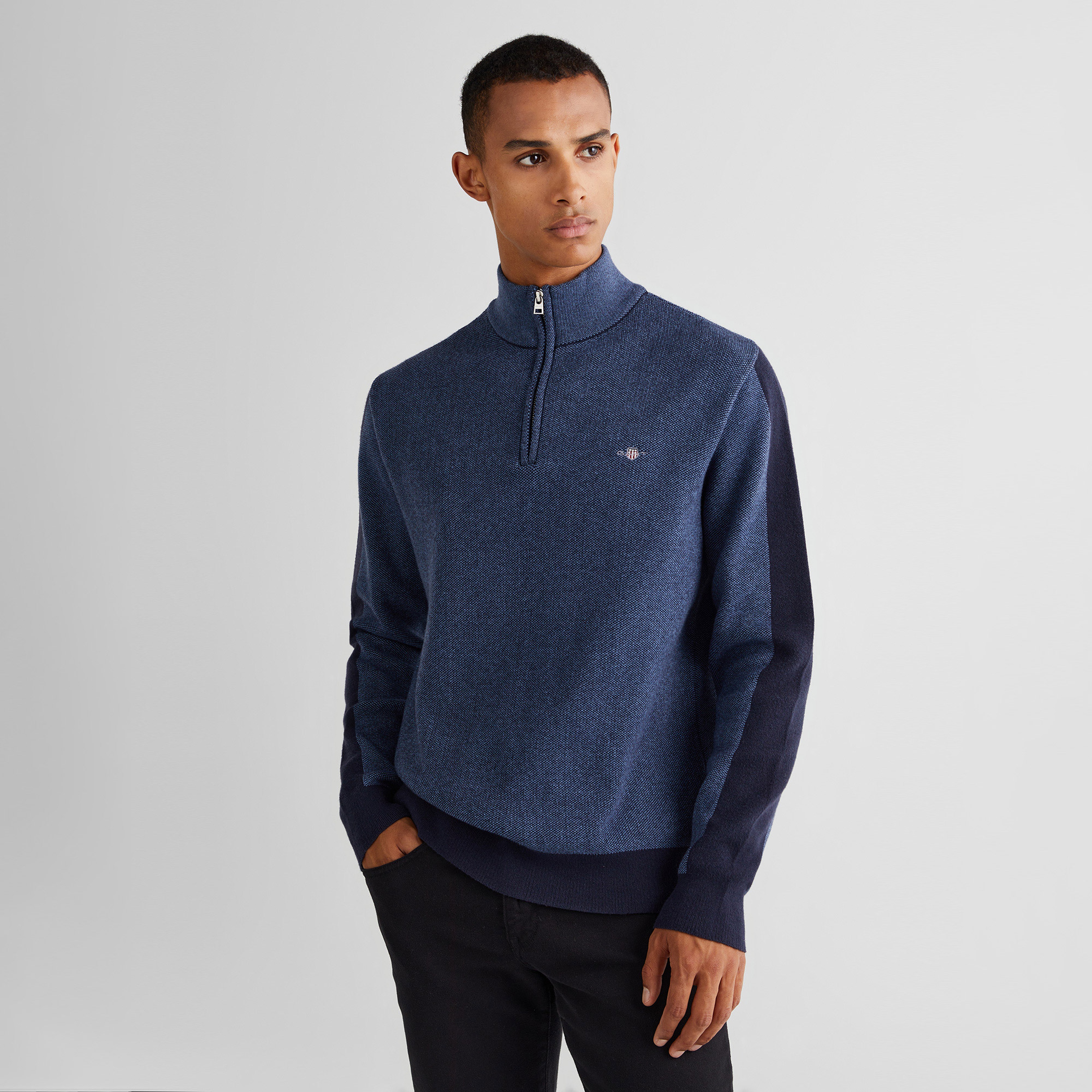 GANT Erkek Lacivert Relaxed Fit Yarım Fermuarlı Kazak