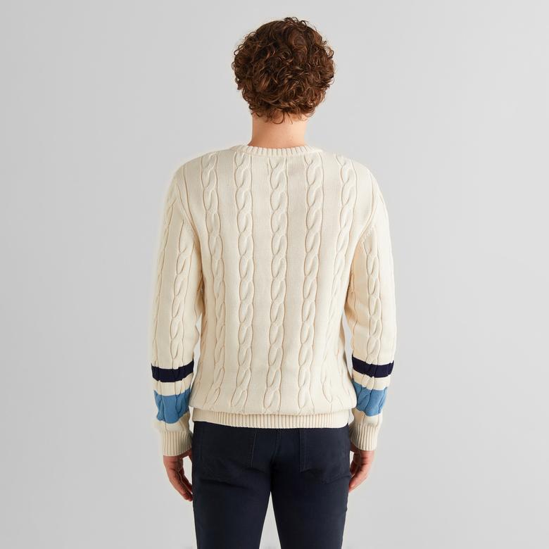 GANT Erkek Krem Relaxed Fit Bisiklet Yaka Renk Bloklu Kazak