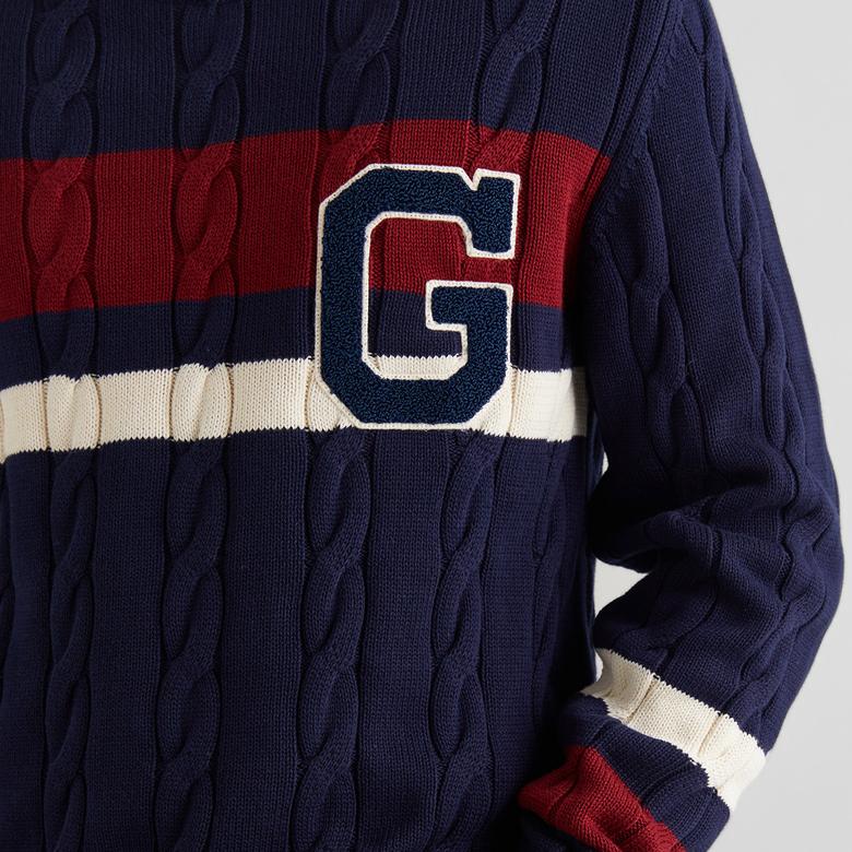 GANT Erkek Lacivert Relaxed Fit Bisiklet Yaka Renk Bloklu Kazak