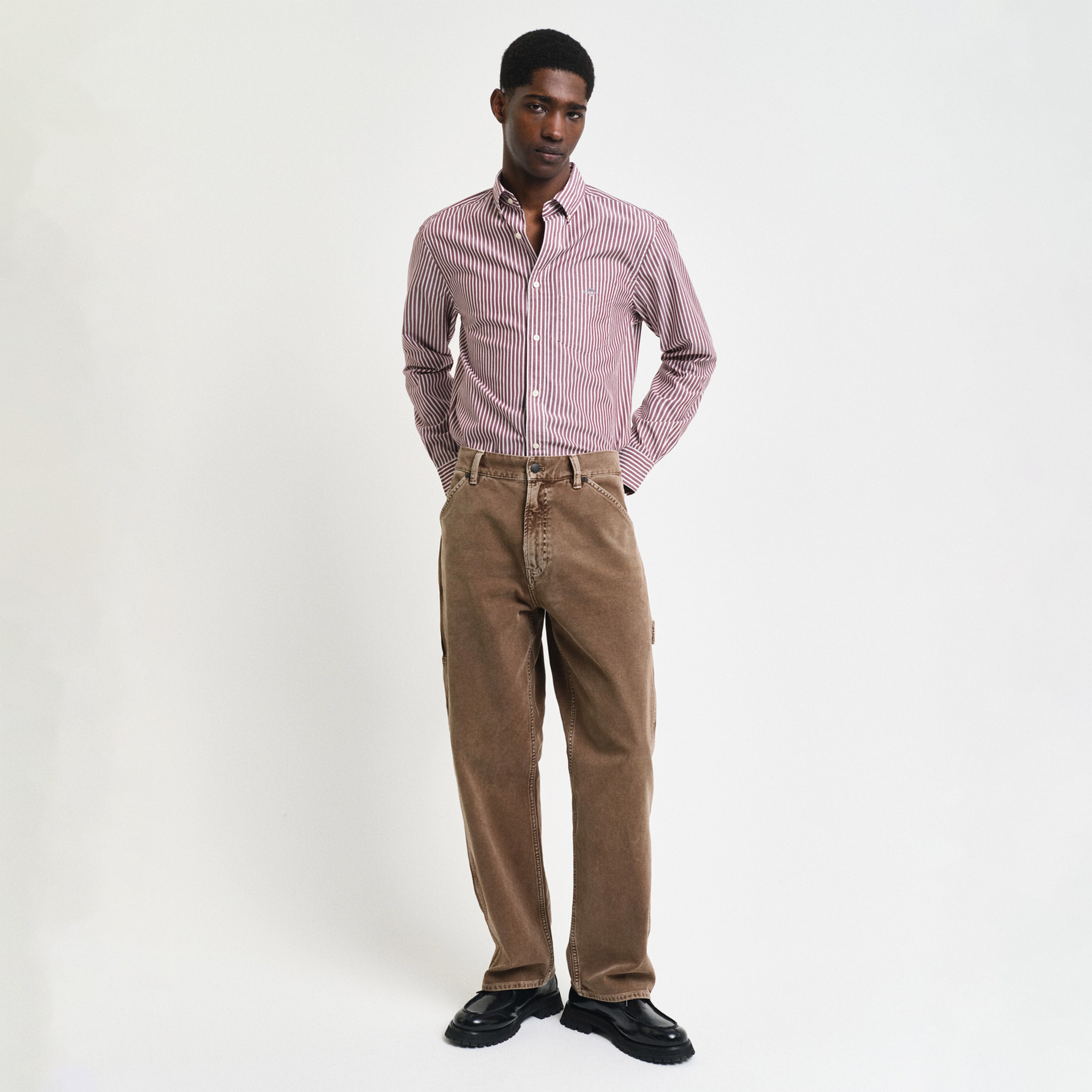 GANT Erkek Bordo Regular Fit Düğmeli Yaka Çizgili Gömlek