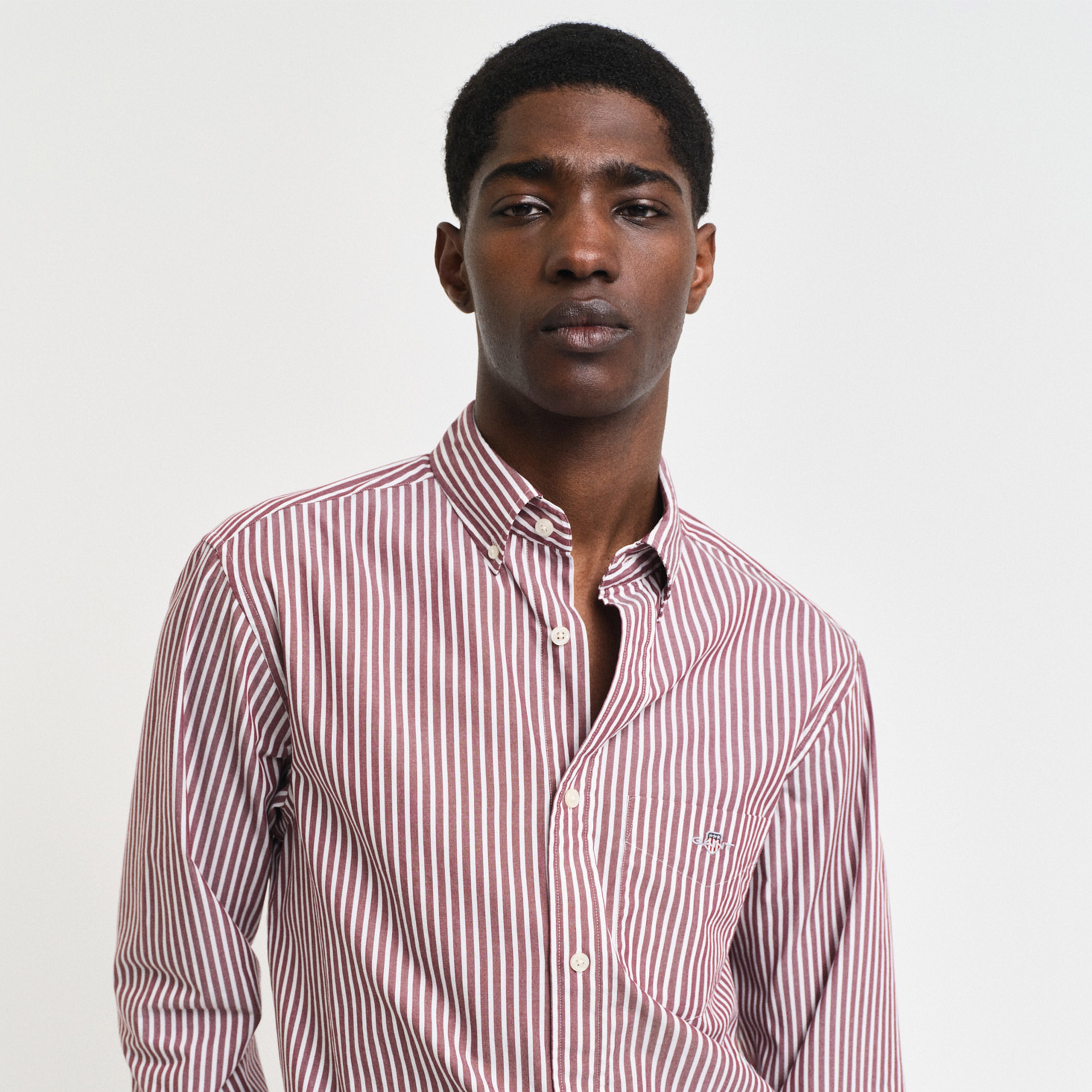 GANT Erkek Bordo Regular Fit Düğmeli Yaka Çizgili Gömlek