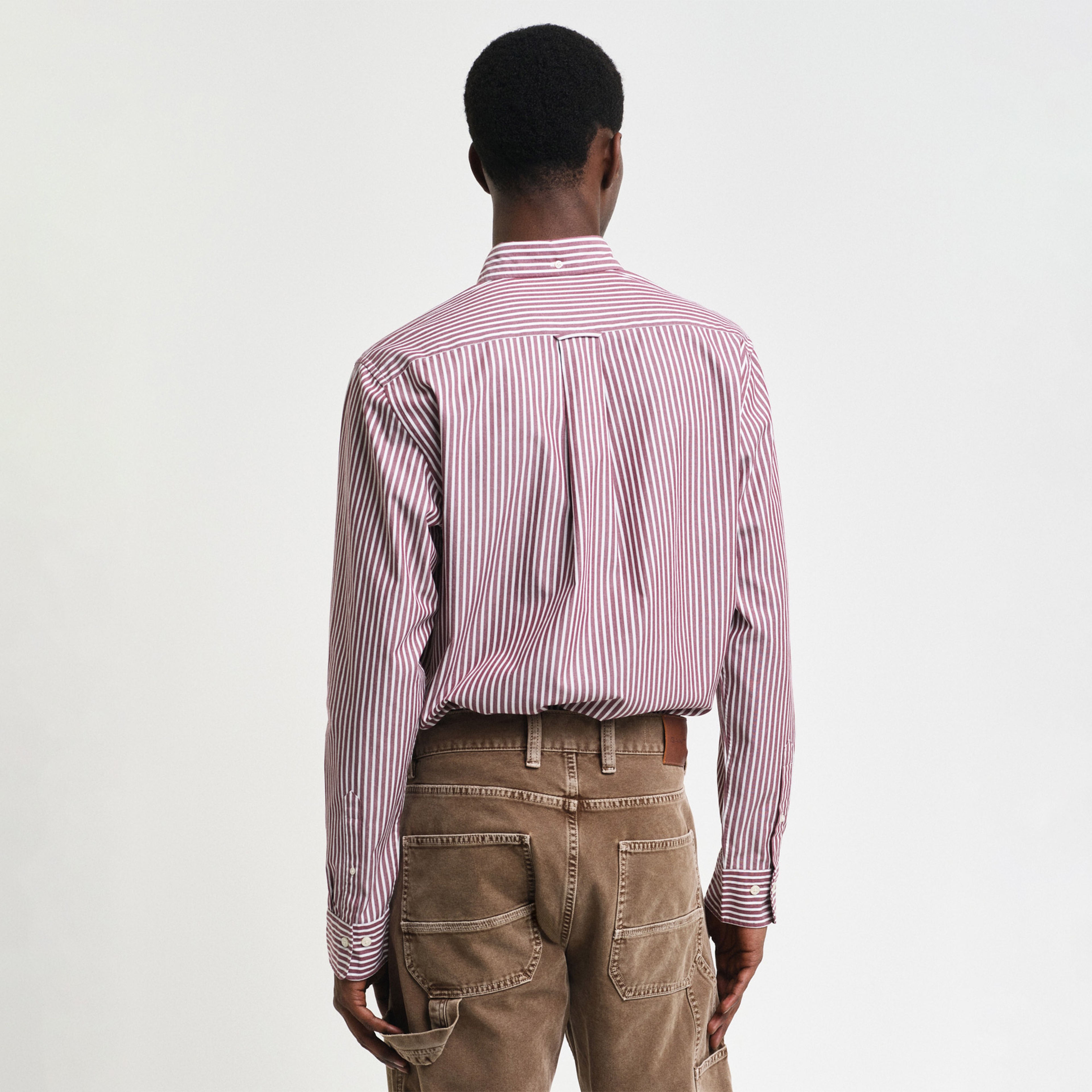 GANT Erkek Bordo Regular Fit Düğmeli Yaka Çizgili Gömlek