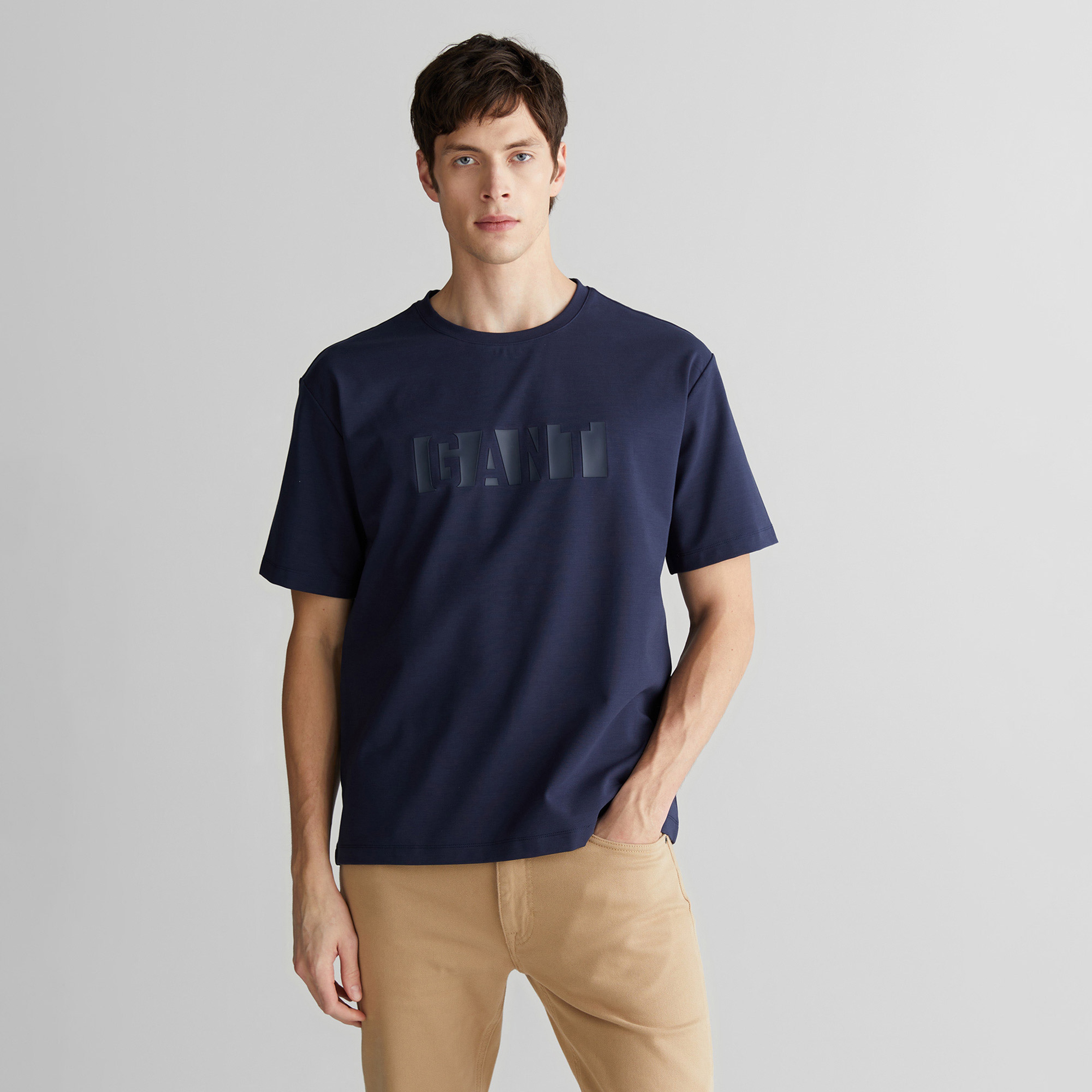 GANT Erkek Lacivert Regular Fit Bisiklet Yaka Logolu T-Shirt