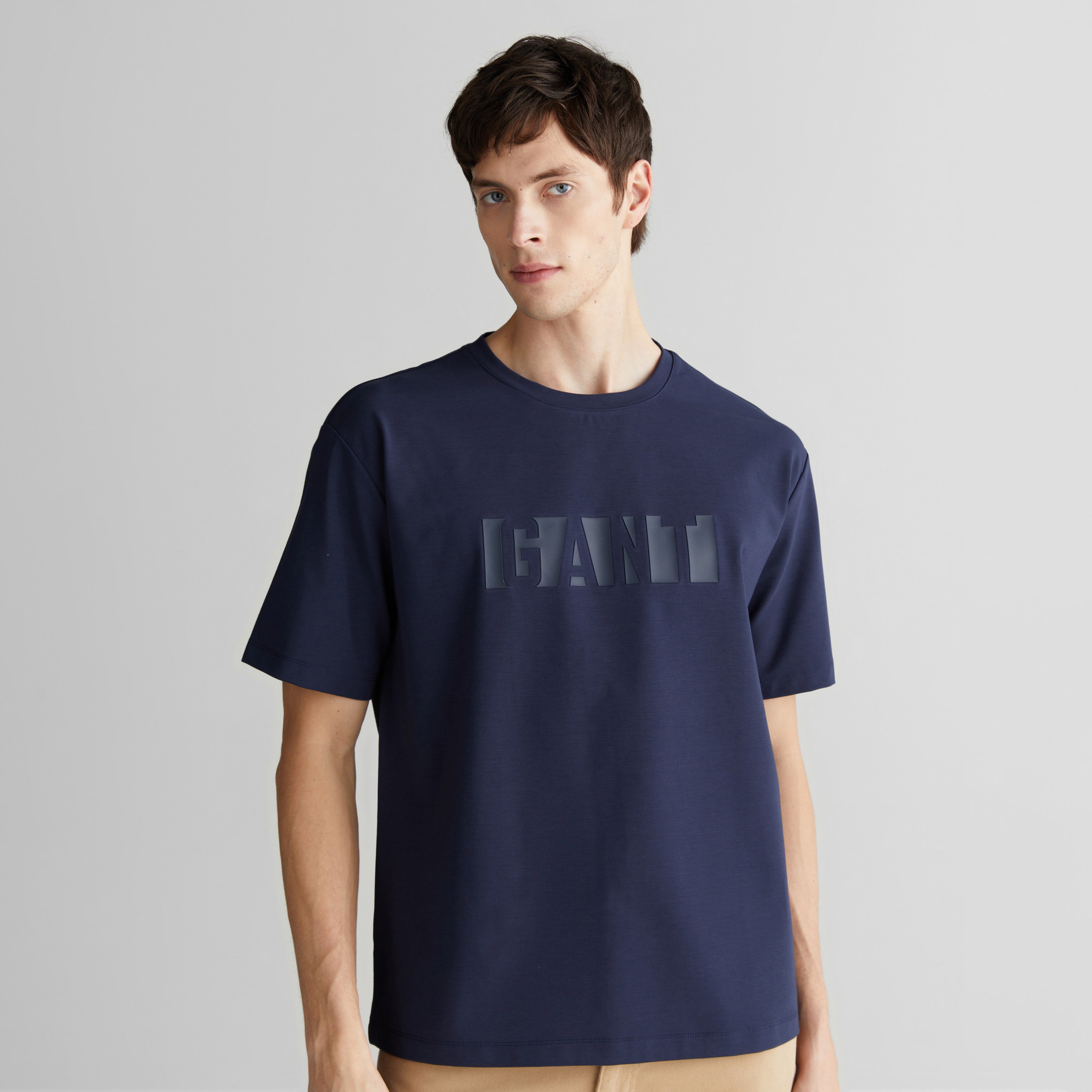 GANT Erkek Lacivert Regular Fit Bisiklet Yaka Logolu T-Shirt