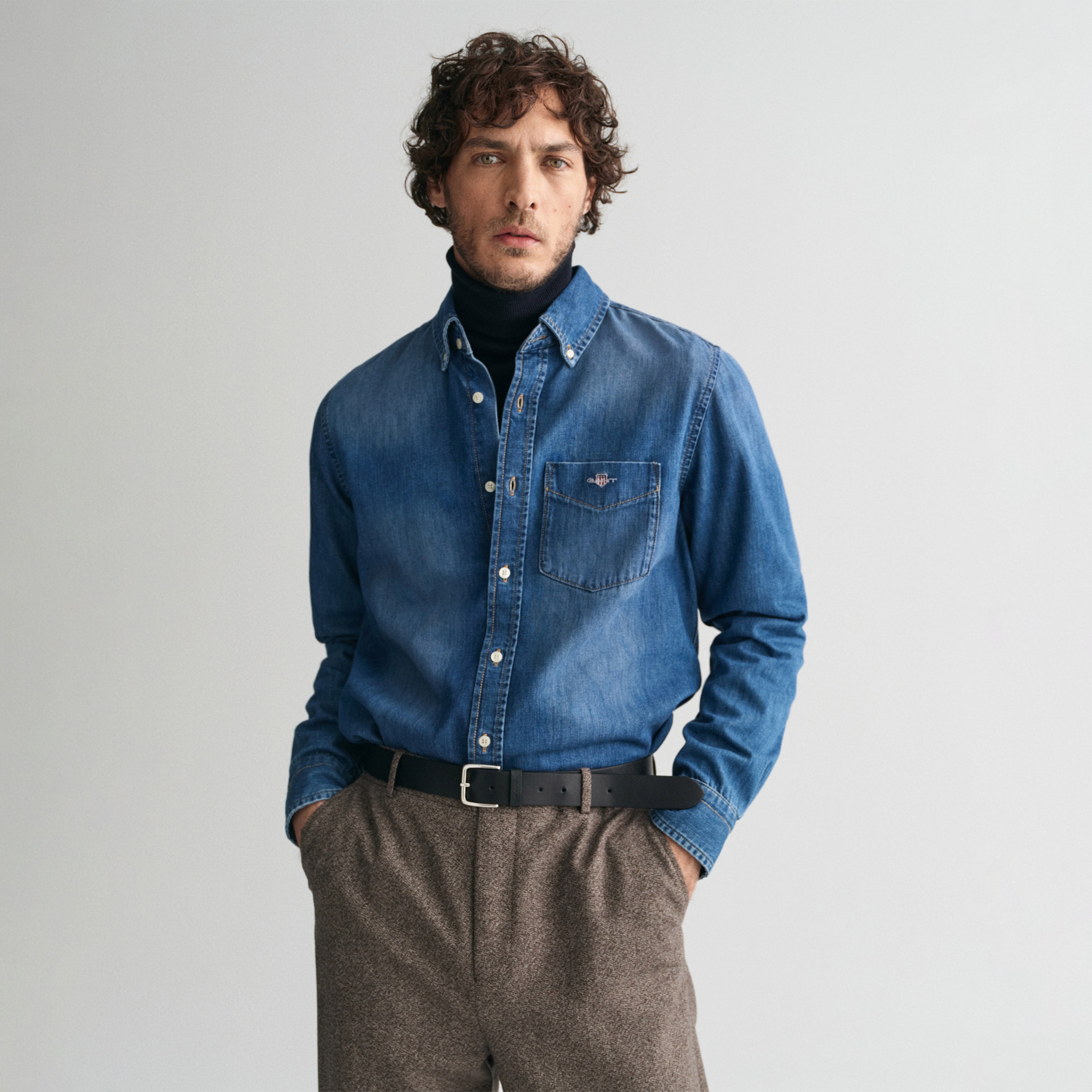 GANT Erkek Mavi Regular Fit Düğmeli Yaka Denim Gömlek